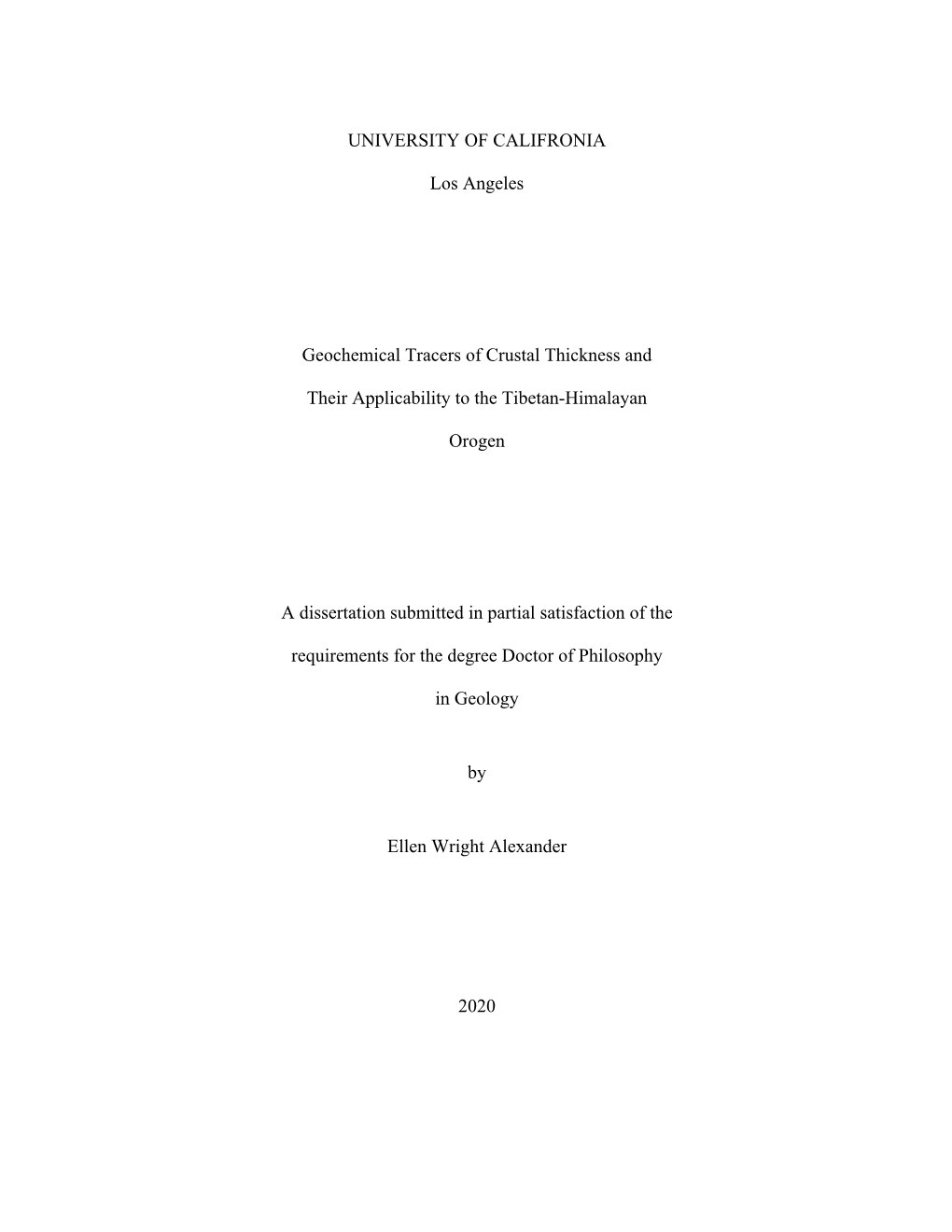 UNIVERSITY of CALIFRONIA Los Angeles Geochemical Tracers Of