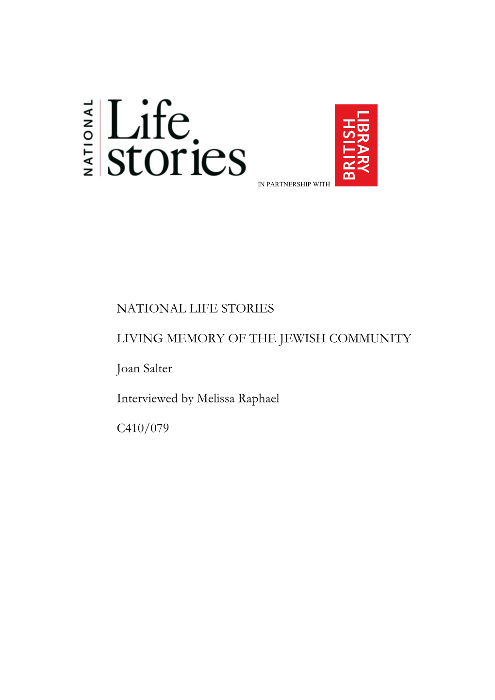 National Life Stories Living Memory of the Jewish