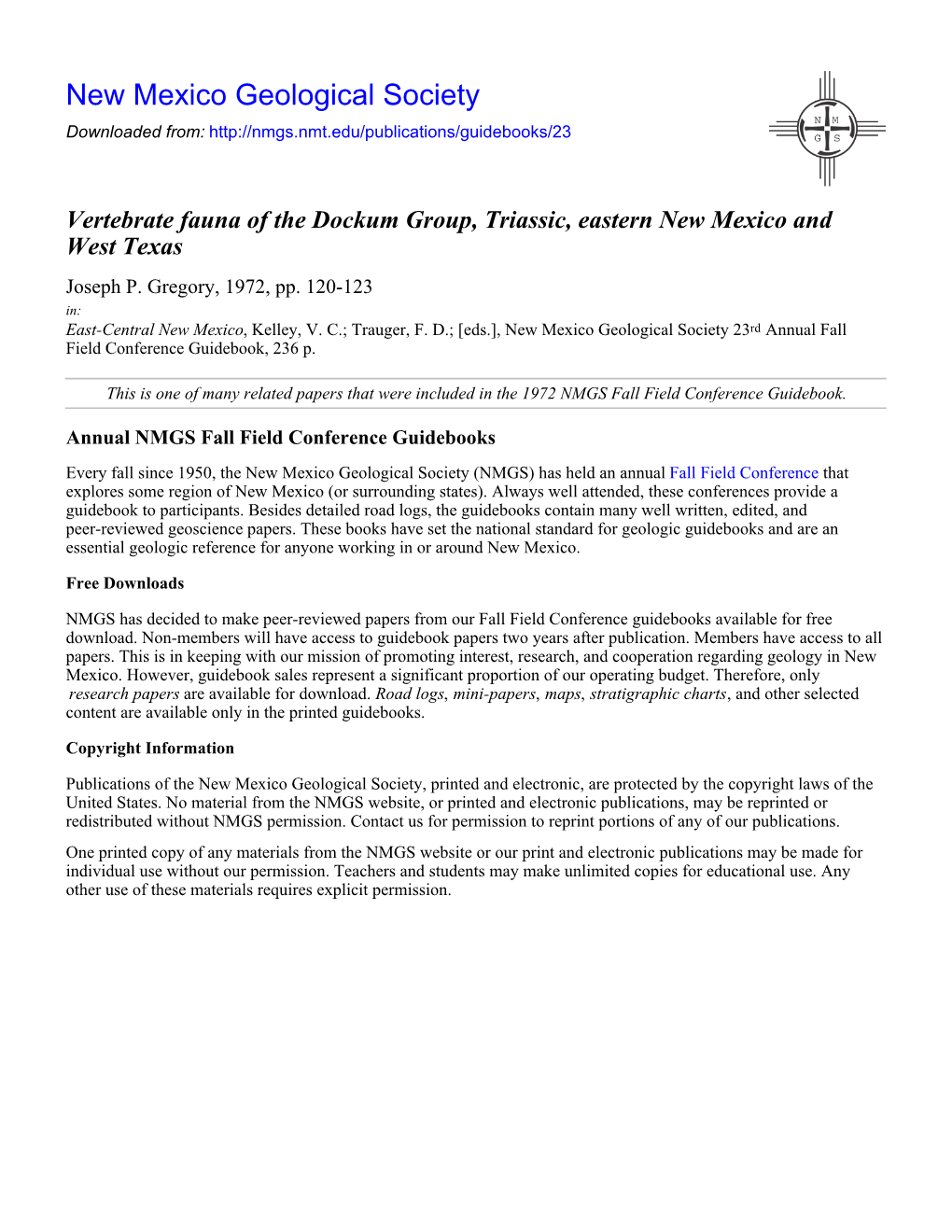 Vertebrate Fauna of the Dockum Group, Triassic, Eastern New Mexico and West Texas Joseph P