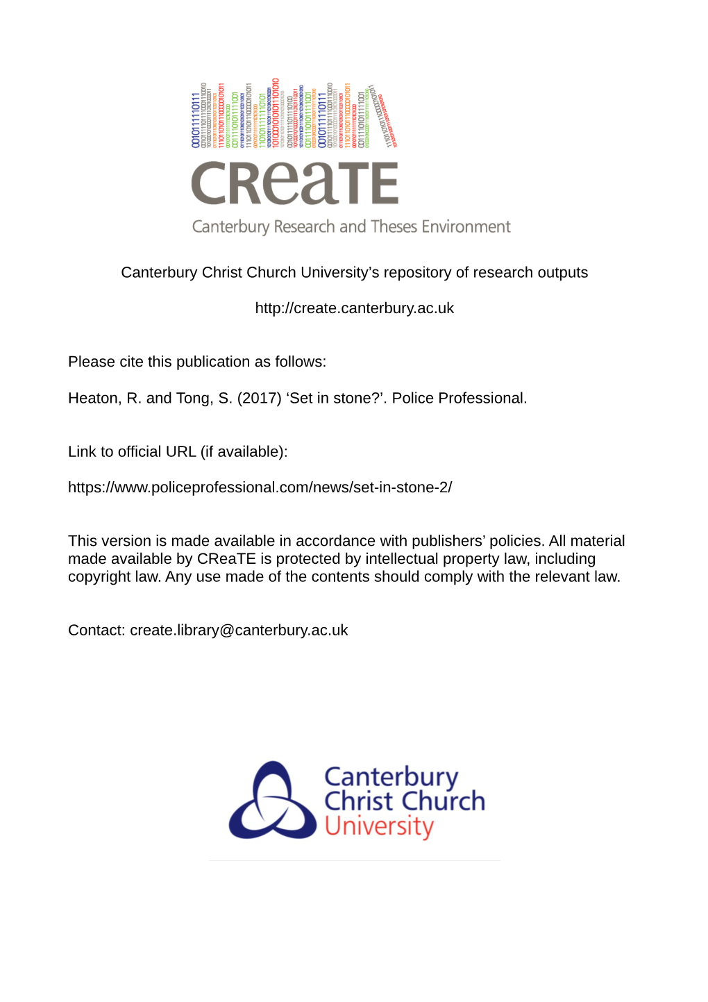 Canterbury Christ Church University's Repository of Research Outputs Http