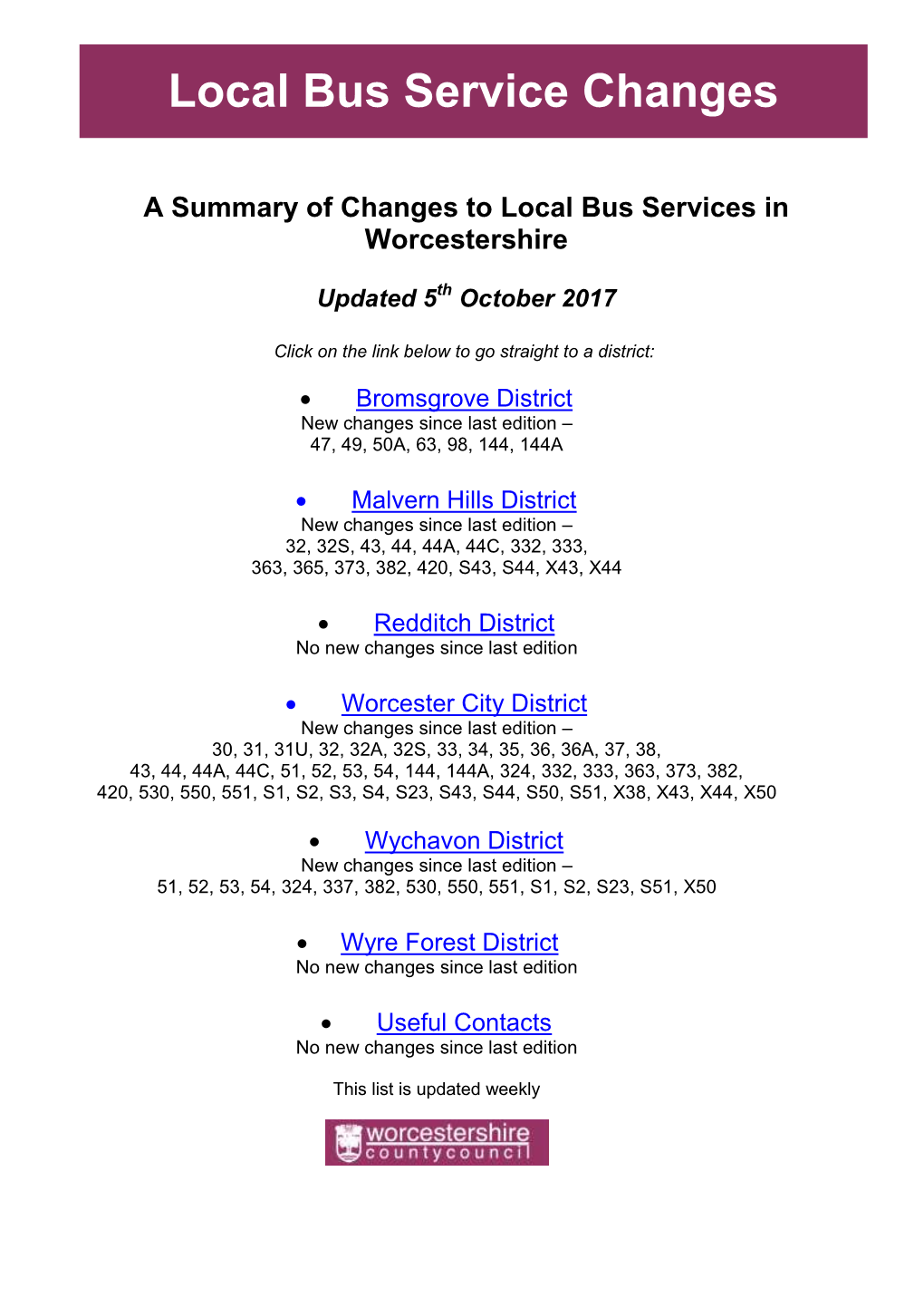 Local Bus Service Changes