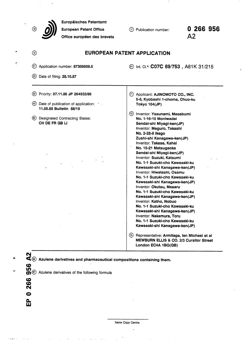 Azulene Derivatives and Pharmaceutical Compositions Containing Them