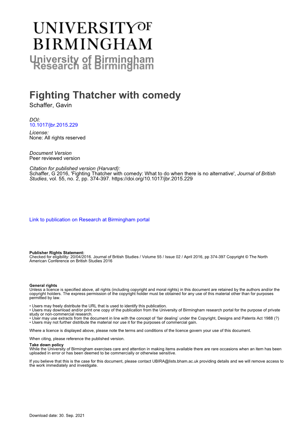 University of Birmingham Fighting Thatcher with Comedy