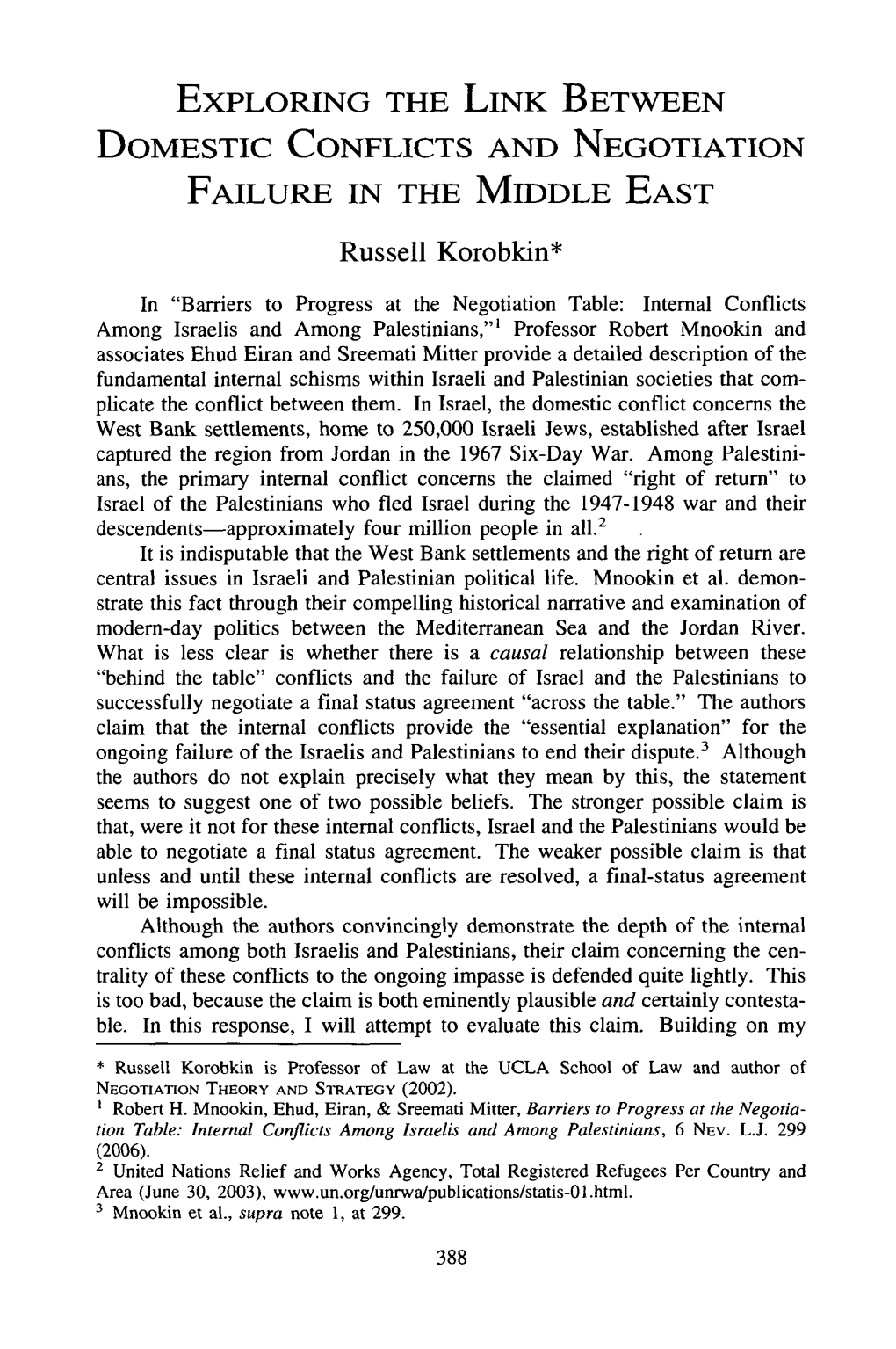 Exploring the Link Between Domestic Conflicts and Negotiation Failure in the Middle East