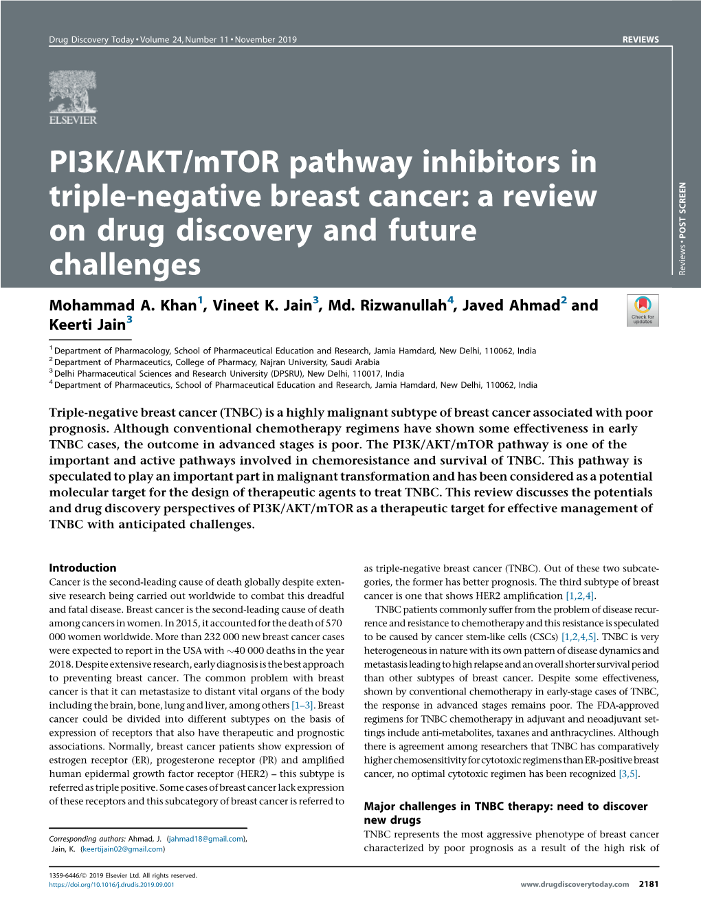 PI3K/AKT/Mtor Pathway Inhibitors in Triple-Negative Breast Cancer