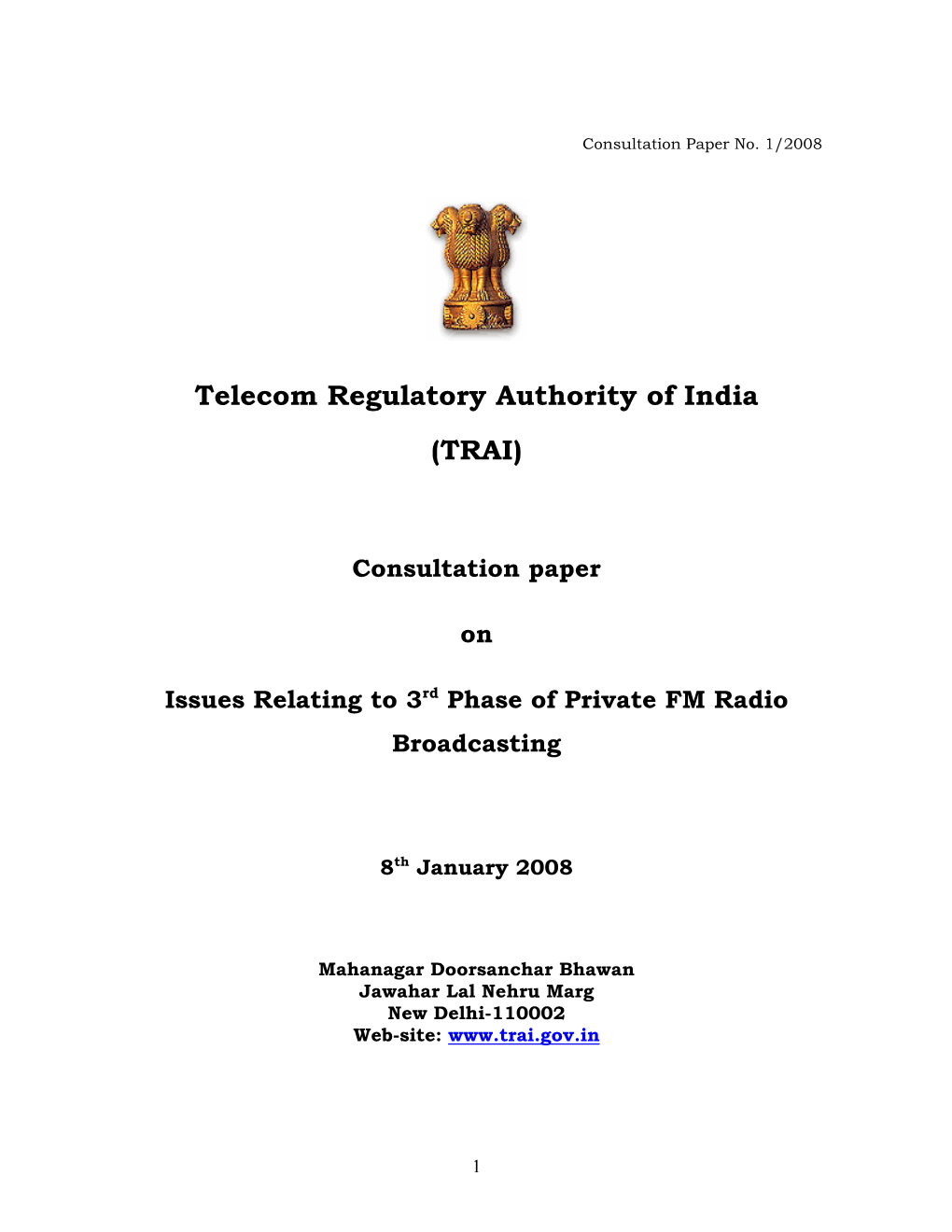 Telecom Regulatory Authority of India (TRAI)