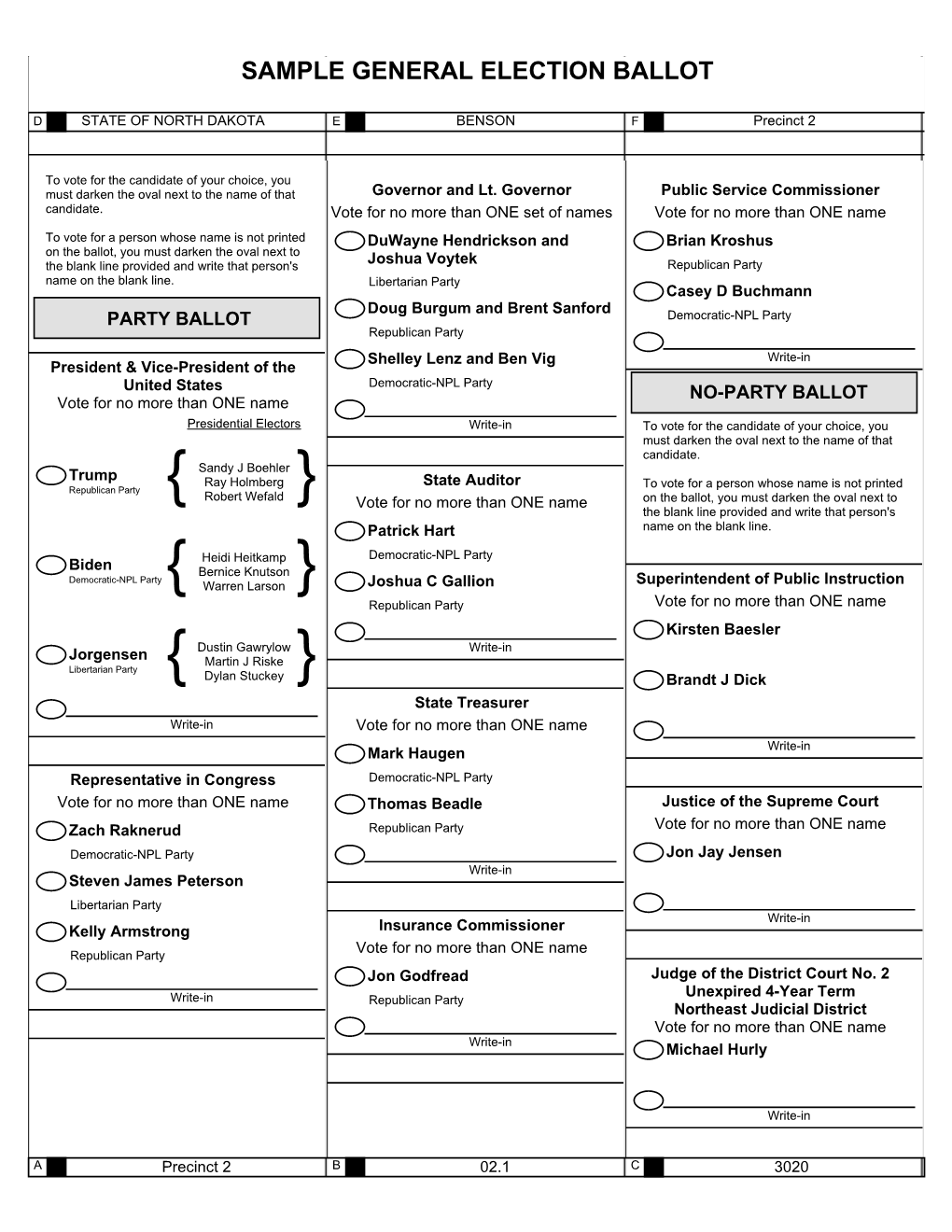 Sample General Election – Oberon – Precinct 2