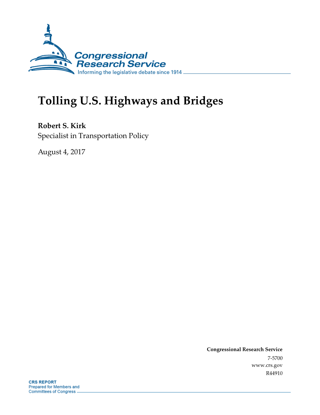 Tolling U.S. Highways and Bridges, 2017