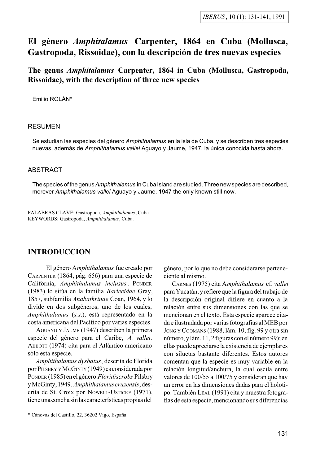 Mollusca, Gastropoda, Rissoidae), Con La Descripción De Tres Nuevas Especies