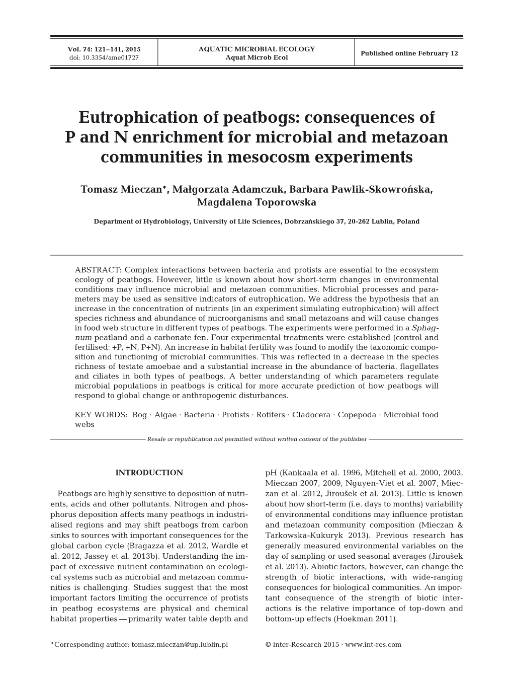 Aquatic Microbial Ecology 74:121