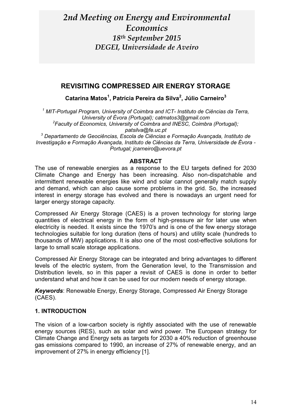 2Nd Meeting on Energy and Environmental Economics 18Th September 2015 DEGEI, Universidade De Aveiro