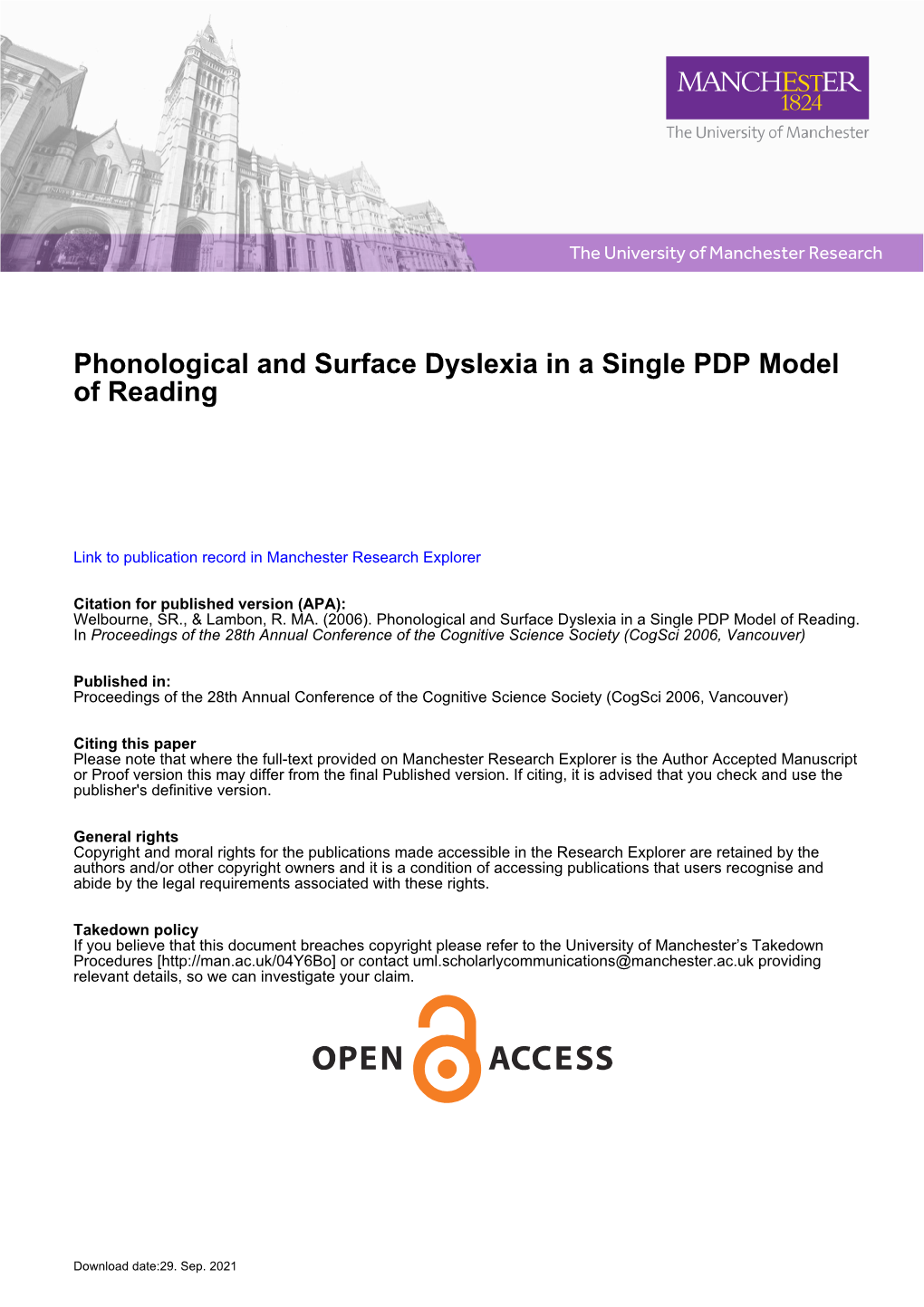 Phonological and Surface Dyslexia in a Single PDP Model of Reading
