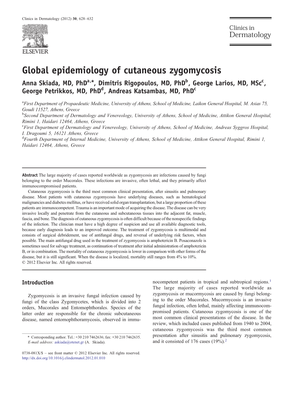 Global Epidemiology of Cutaneous Zygomycosis