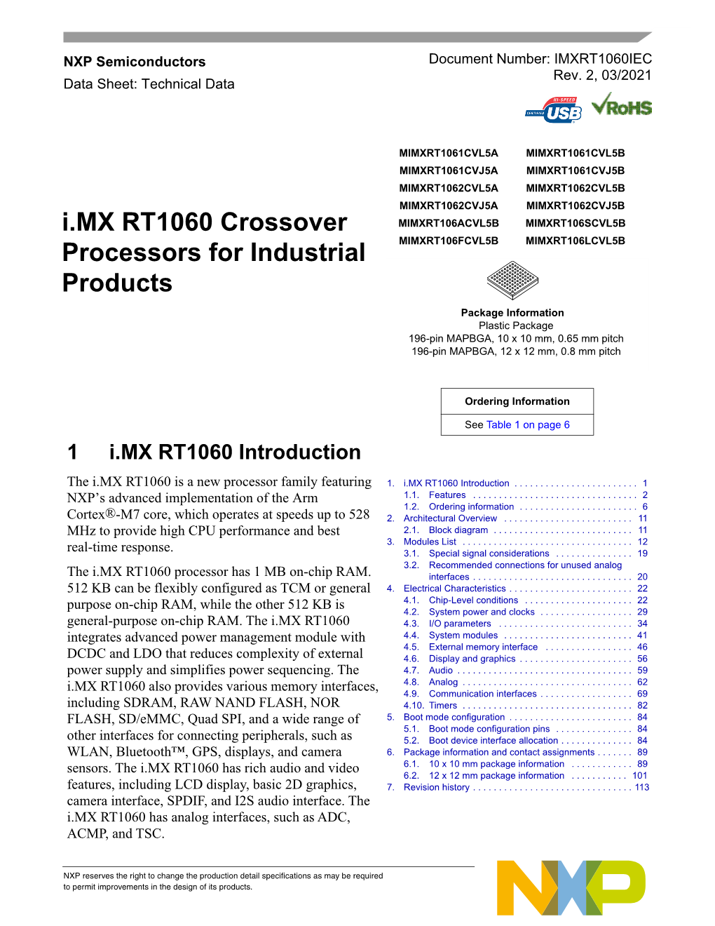 I.MX RT1060 Crossover Processors for Industrial Products, Rev