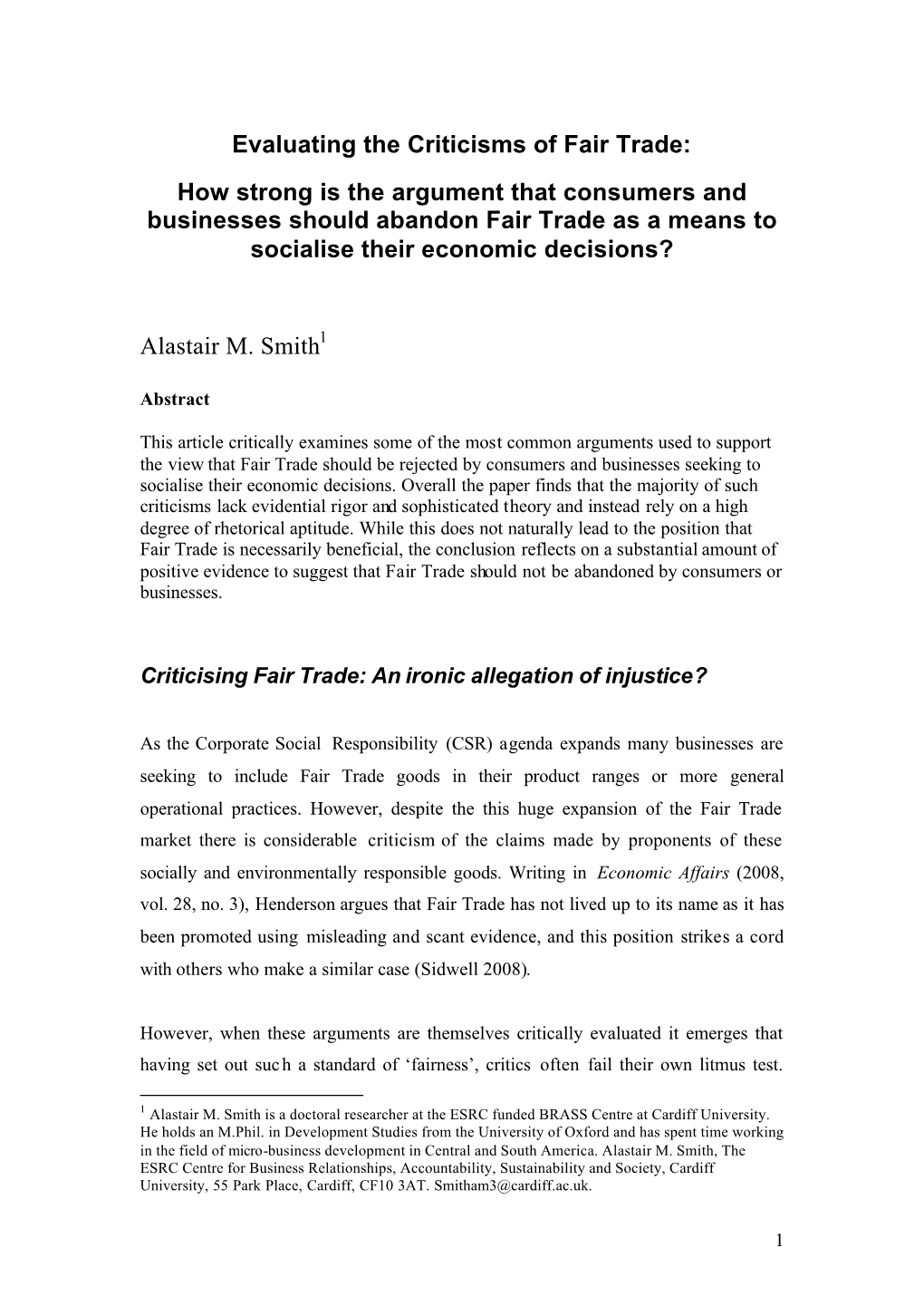 Evaluation of Fair Trade As CSR Policy