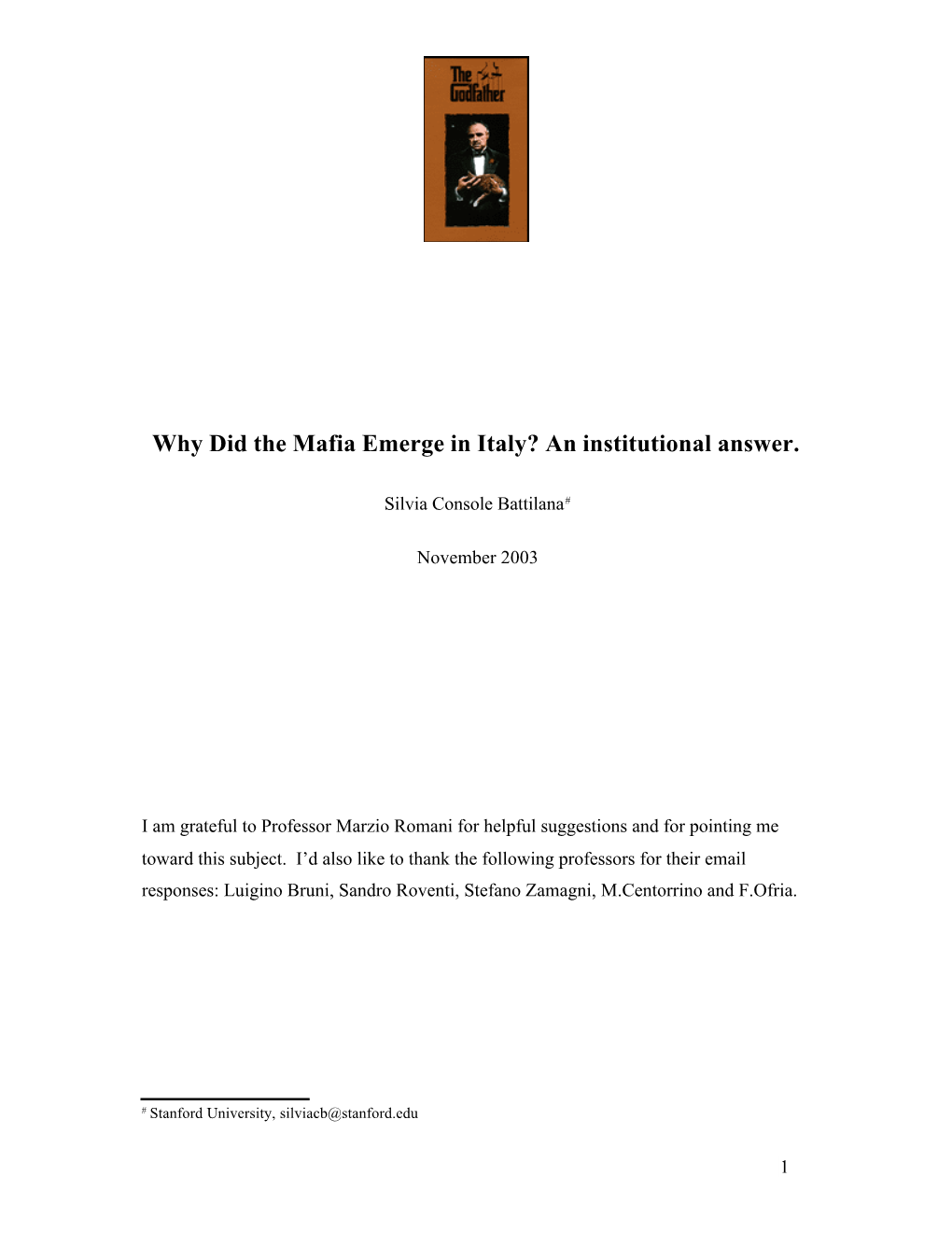 MAFIA: a Product of the Italian Peculiar Historical Process