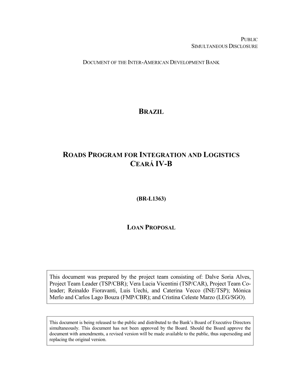 Brazil Roads Program for Integration and Logistics Ceará Iv-B (Br-L1363)