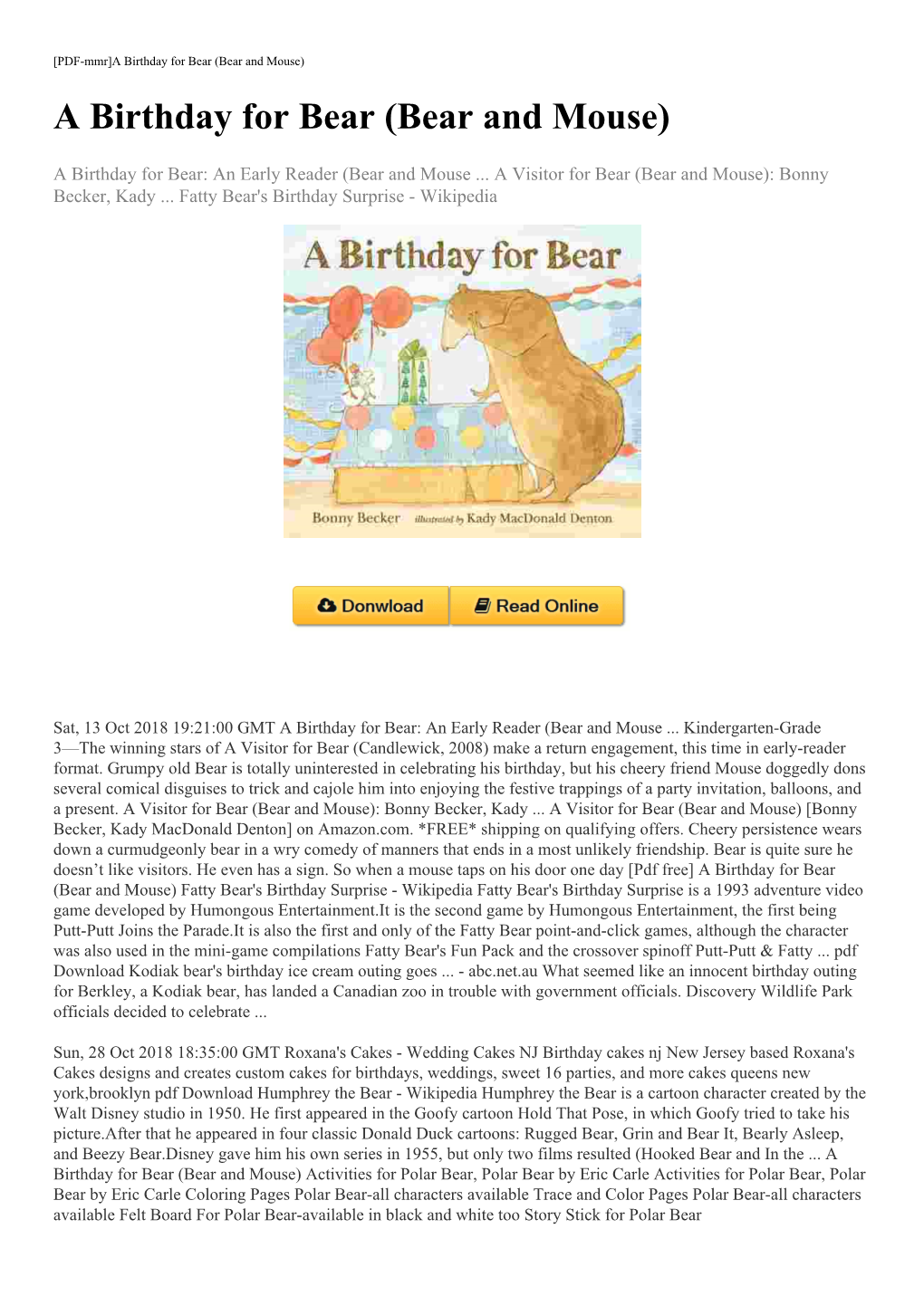 [Pdf Free] a Birthday for Bear (Bear and Mouse)