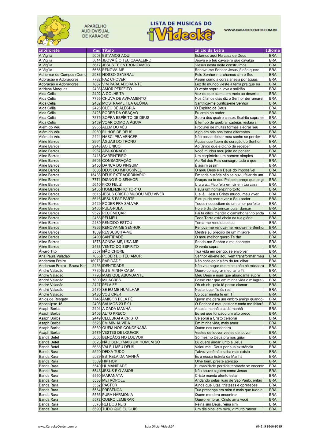 Intérprete Cod Título Início Da Letra Idioma a Vigília 5608 ESTAMOS