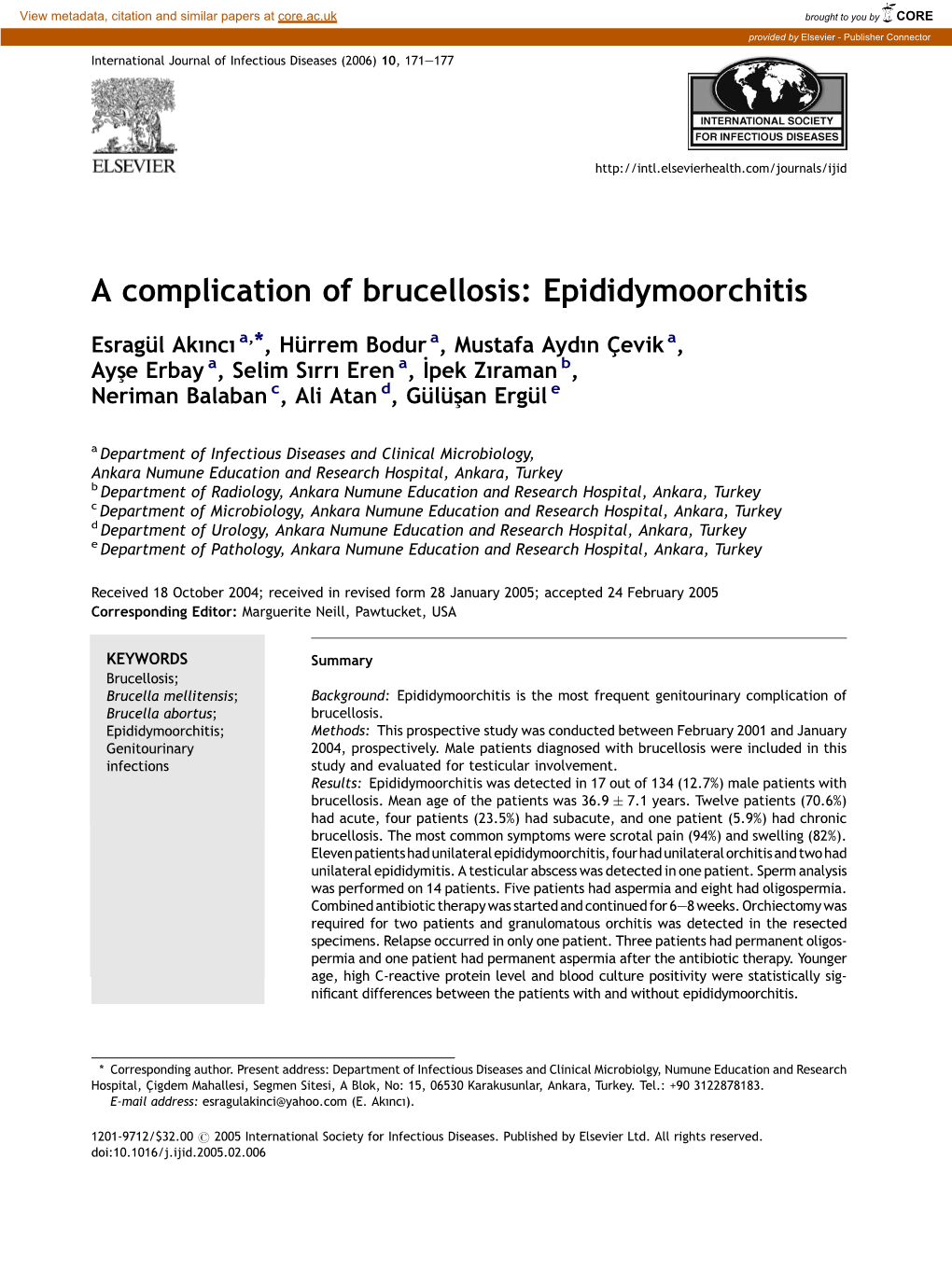 A Complication of Brucellosis: Epididymoorchitis