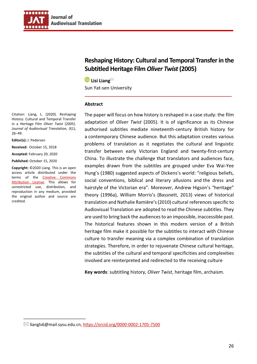 Cultural and Temporal Transfer in the Subtitled Heritage Film Oliver Twist (2005)