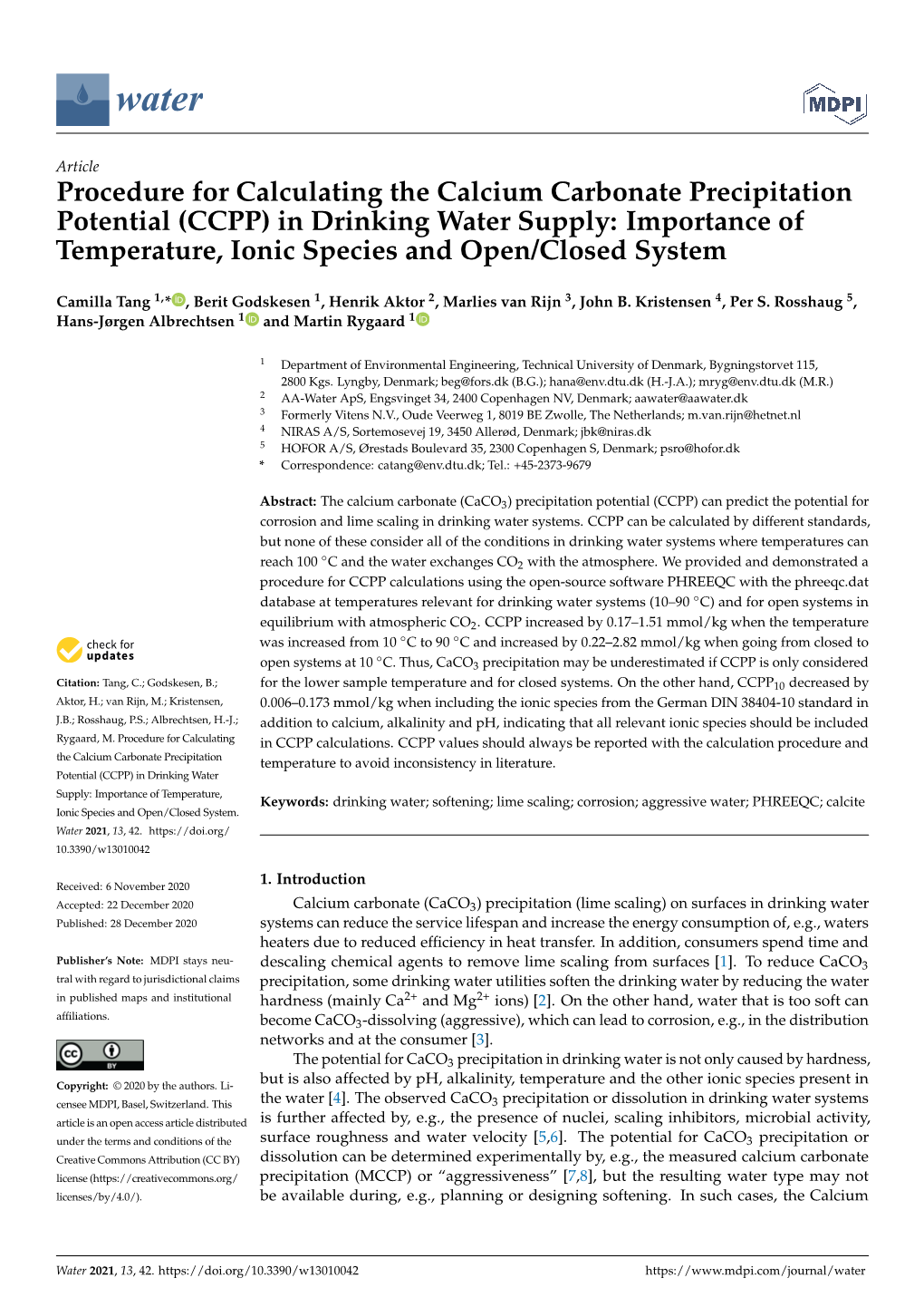 Procedure for Calculating the Calcium Carbonate Precipitation Potential