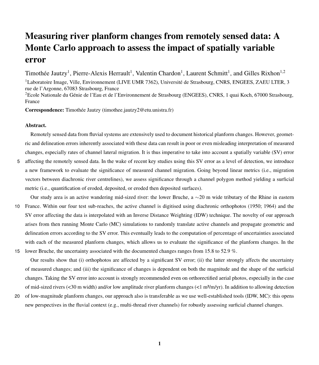 Measuring River Planform Changes from Remotely Sensed Data: a Monte