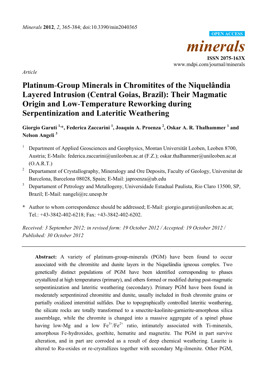 Platinum-Group Minerals in Chromitites of the Niquelândia