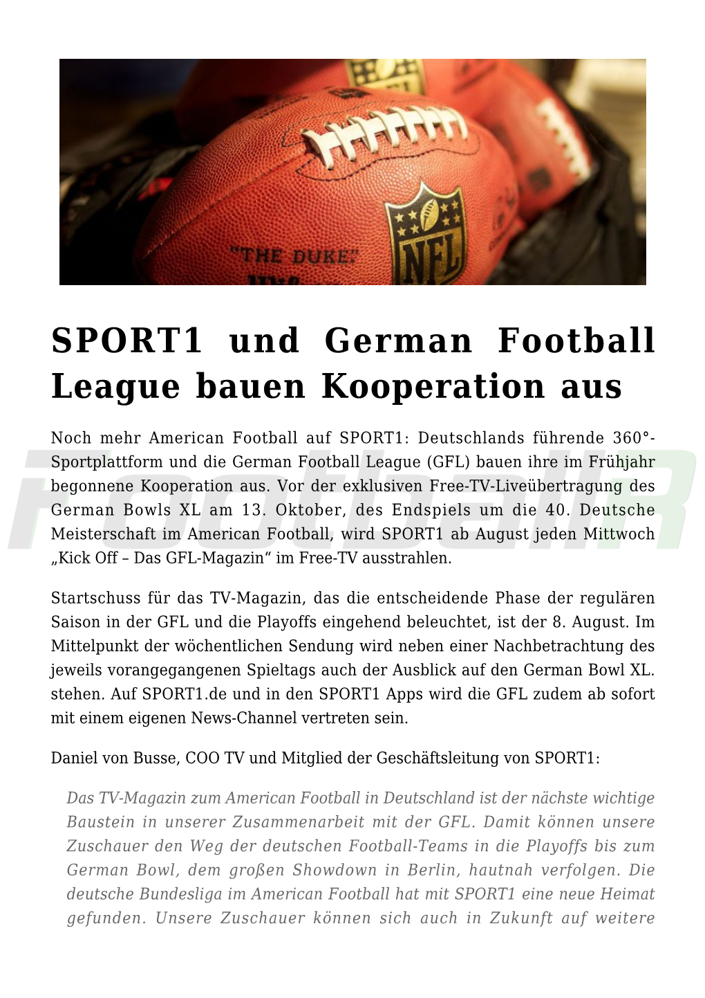 SPORT1 Und German Football League Bauen Kooperation Aus