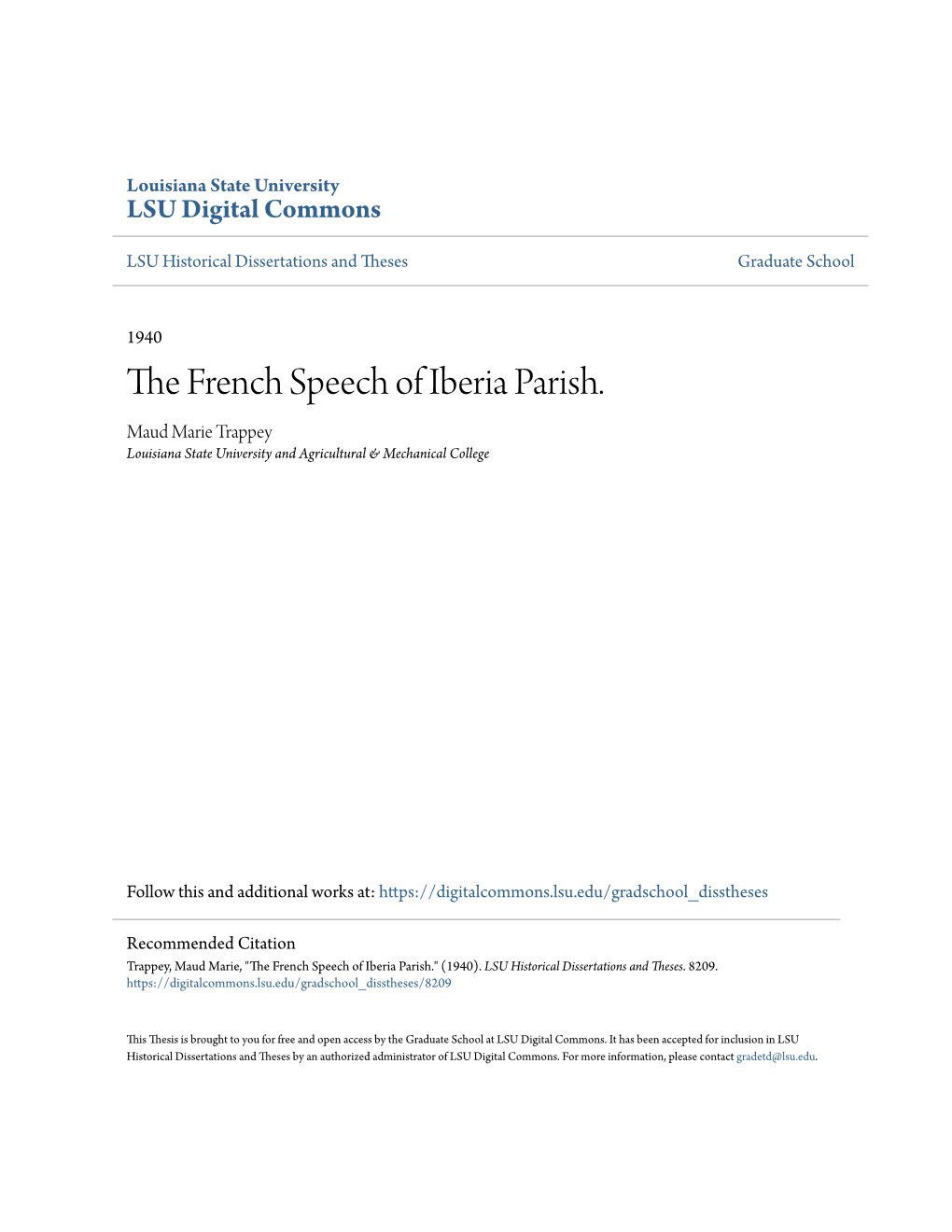 The French Speech of Iberia Parish