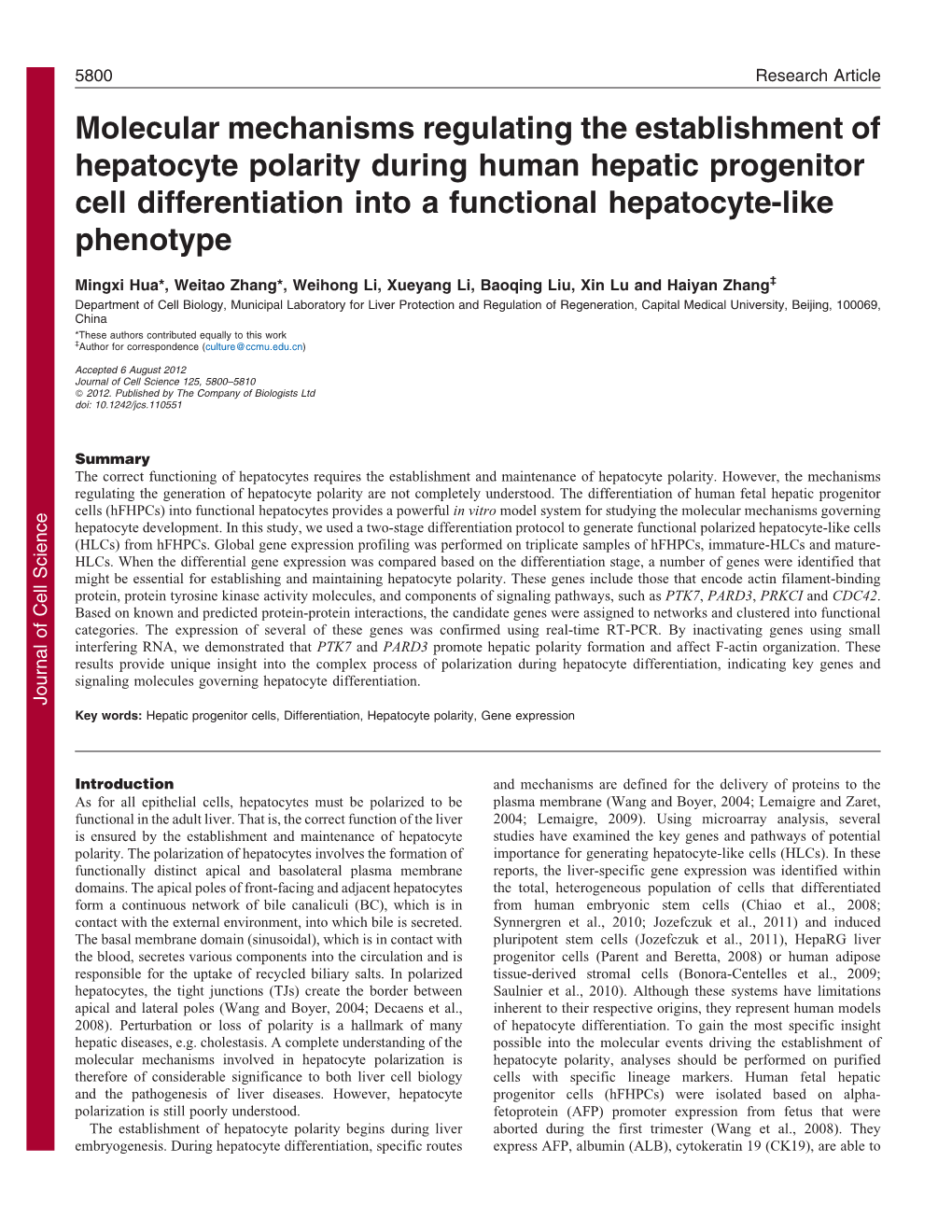 Molecular Mechanisms Regulating the Establishment of Hepatocyte Polarity