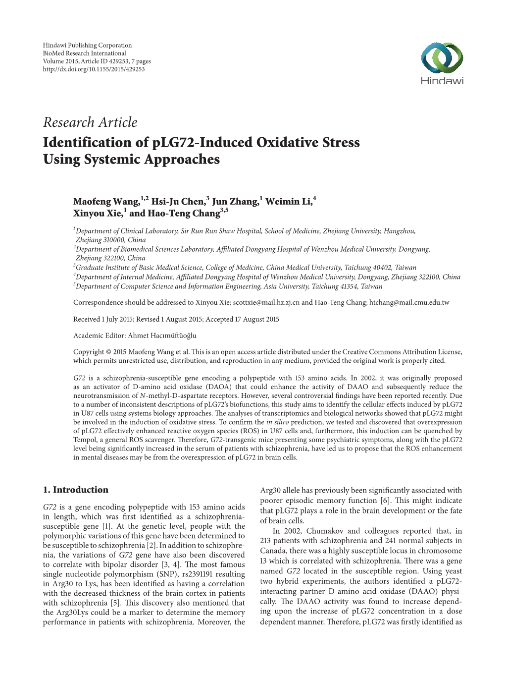 Identification of Plg72-Induced Oxidative Stress Using Systemic Approaches