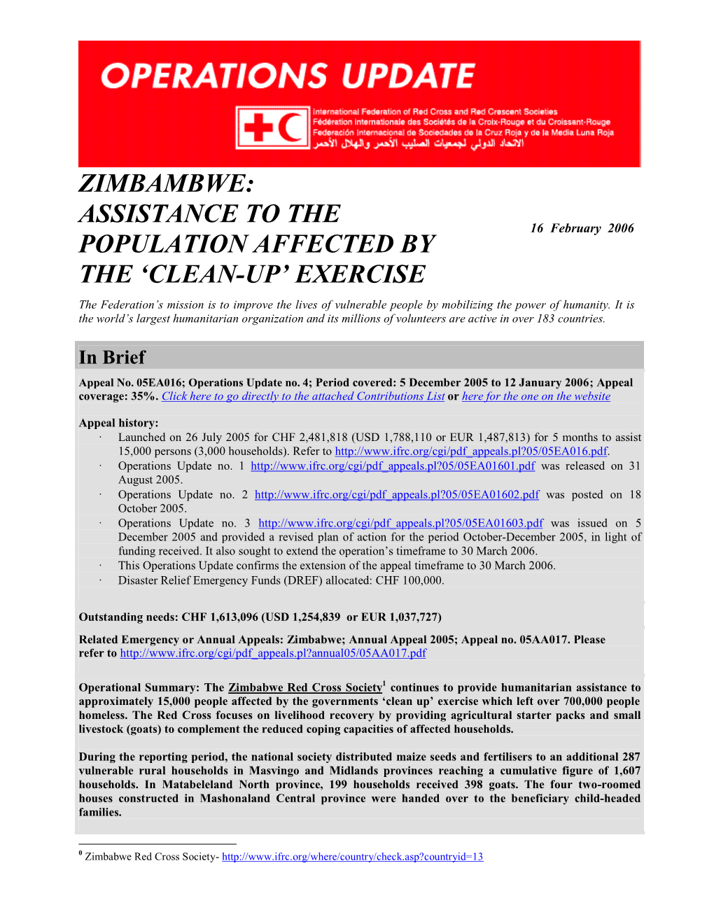 Zimbabwe; Annual Appeal 2005; Appeal No