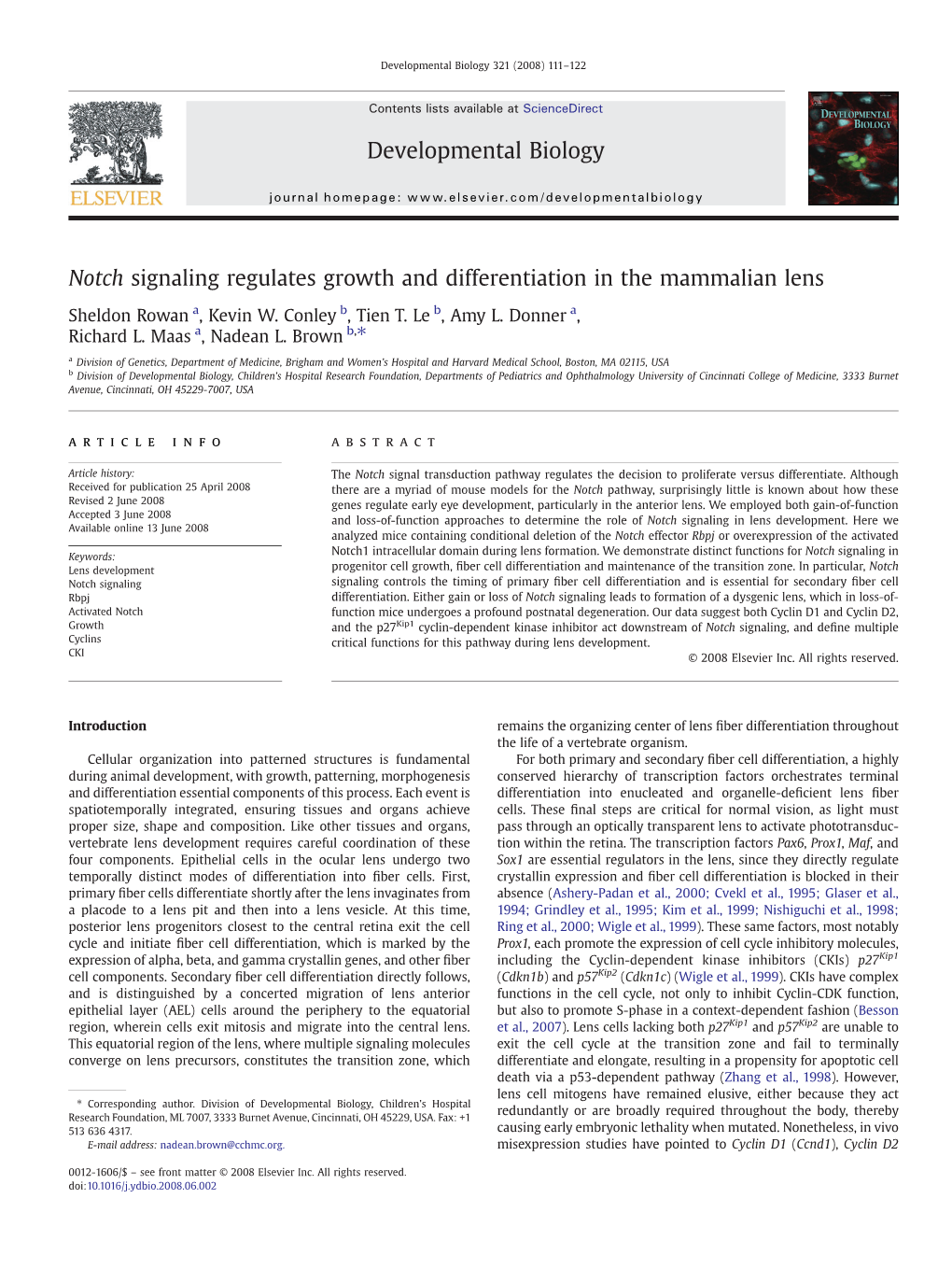 Notch Signaling Regulates Growth and Differentiation in the Mammalian Lens