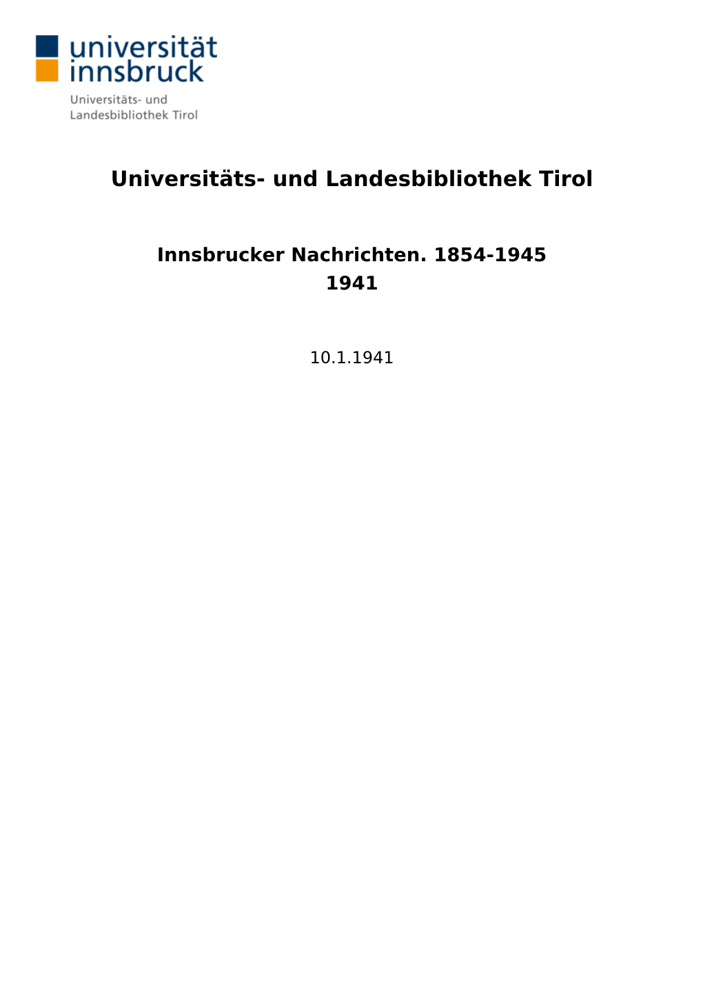 Universitäts- Und Landesbibliothek Tirol Innsbrucker Nachrichten. 1854