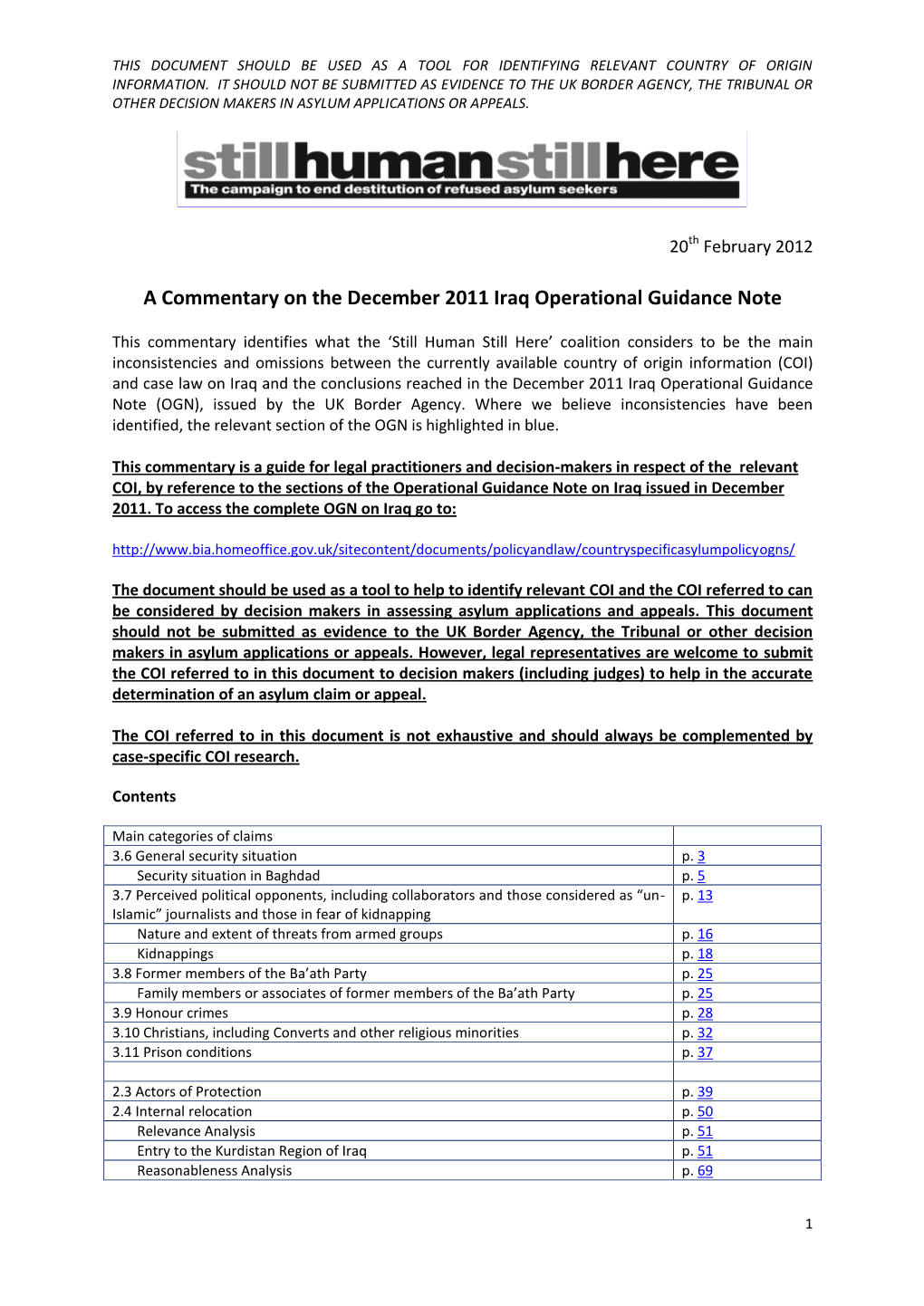 Commentary on the December 2011 UKBA's Operational Guidance