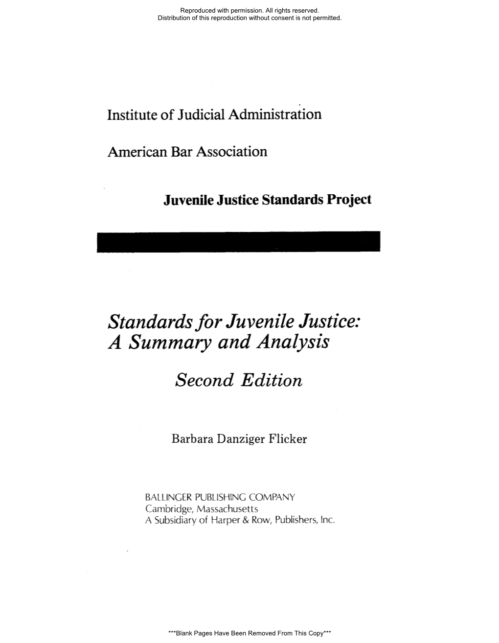 Standards for Juvenile Justice: a Summary and Analysis Second Edition