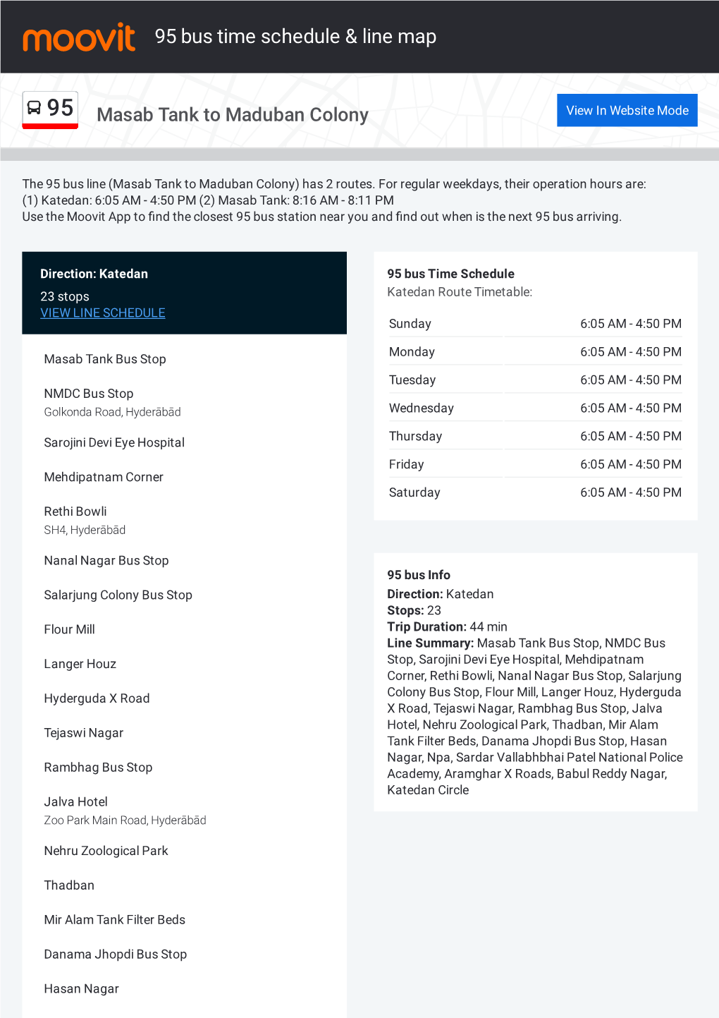 95 Bus Time Schedule & Line Route