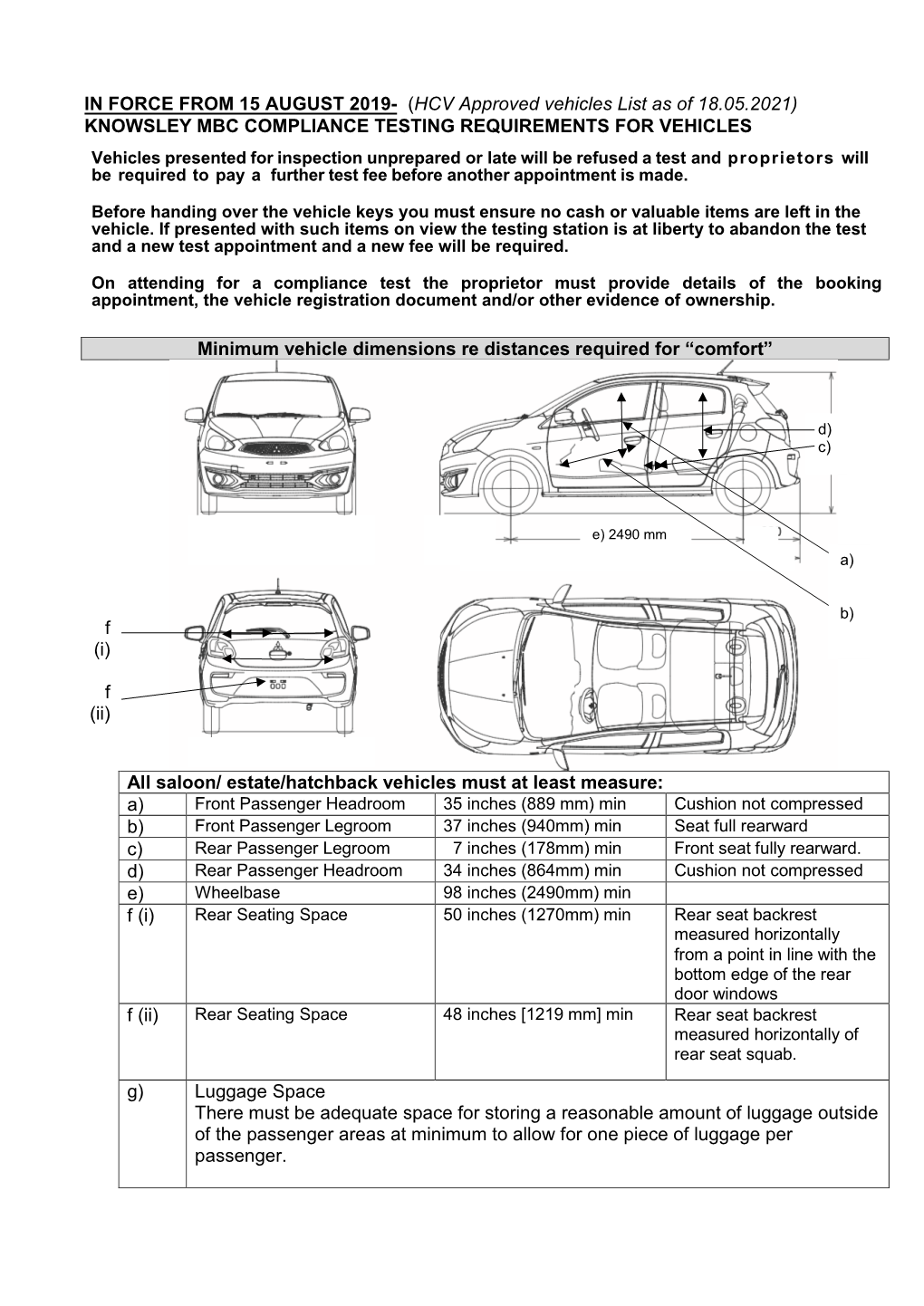 Current Taxi and Private Hire Vehicle Testing Standards