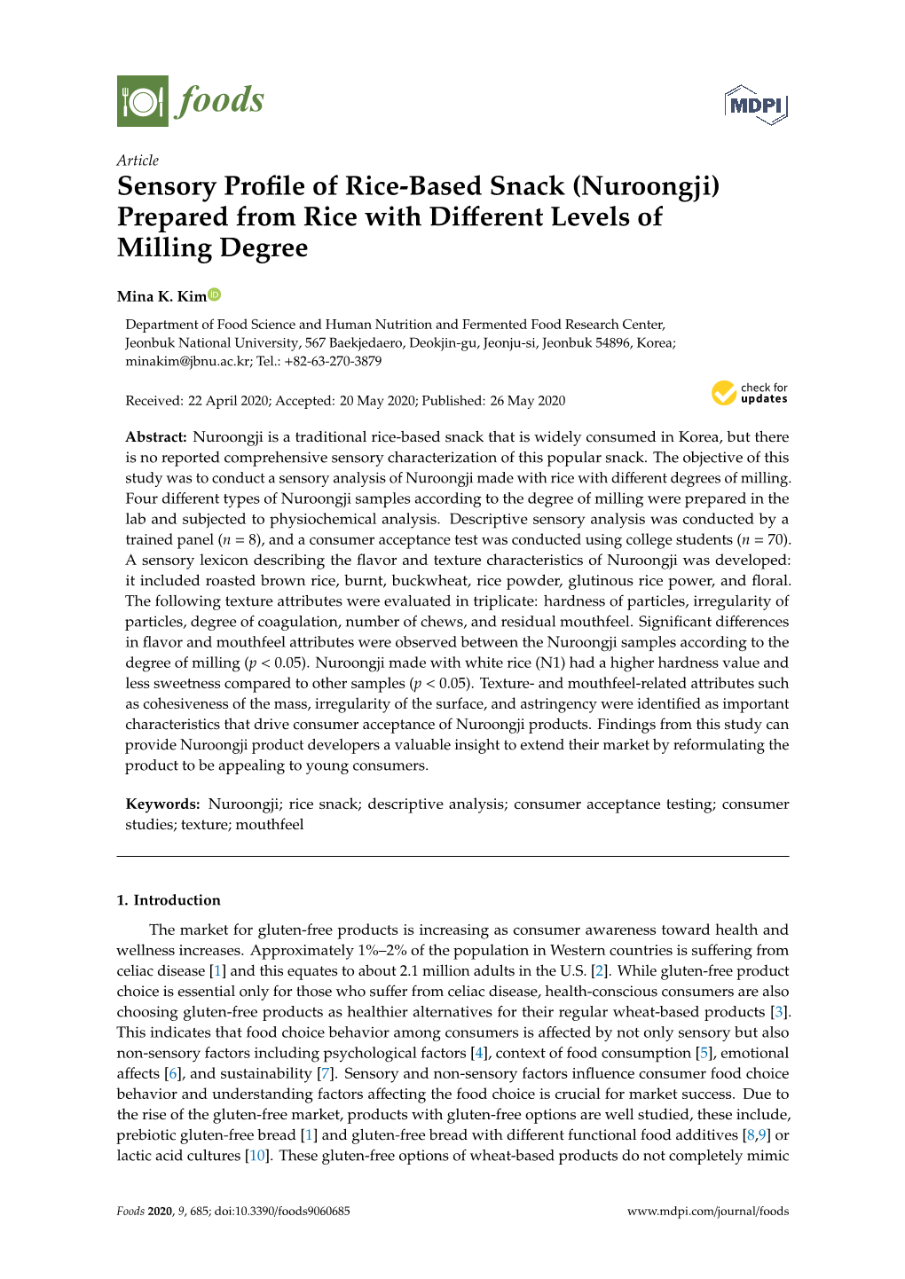 Sensory Profile of Rice-Based Snack