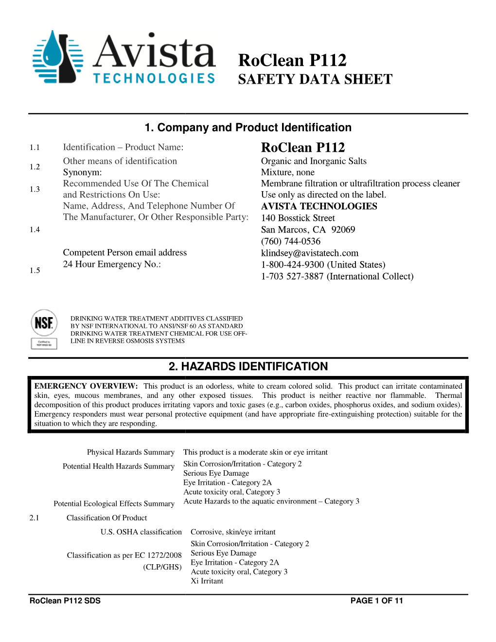 Roclean P112 SAFETY DATA SHEET