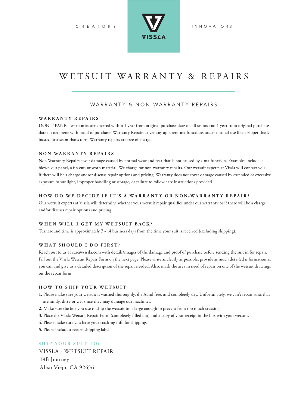 Wetsuit Warranty & Repairs