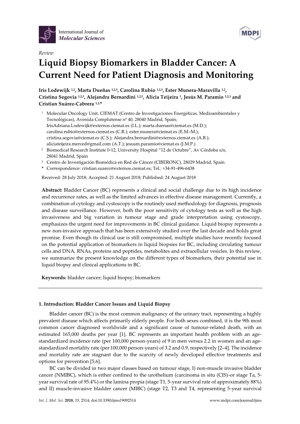 Liquid Biopsy Biomarkers in Bladder Cancer: a Current Need for Patient Diagnosis and Monitoring