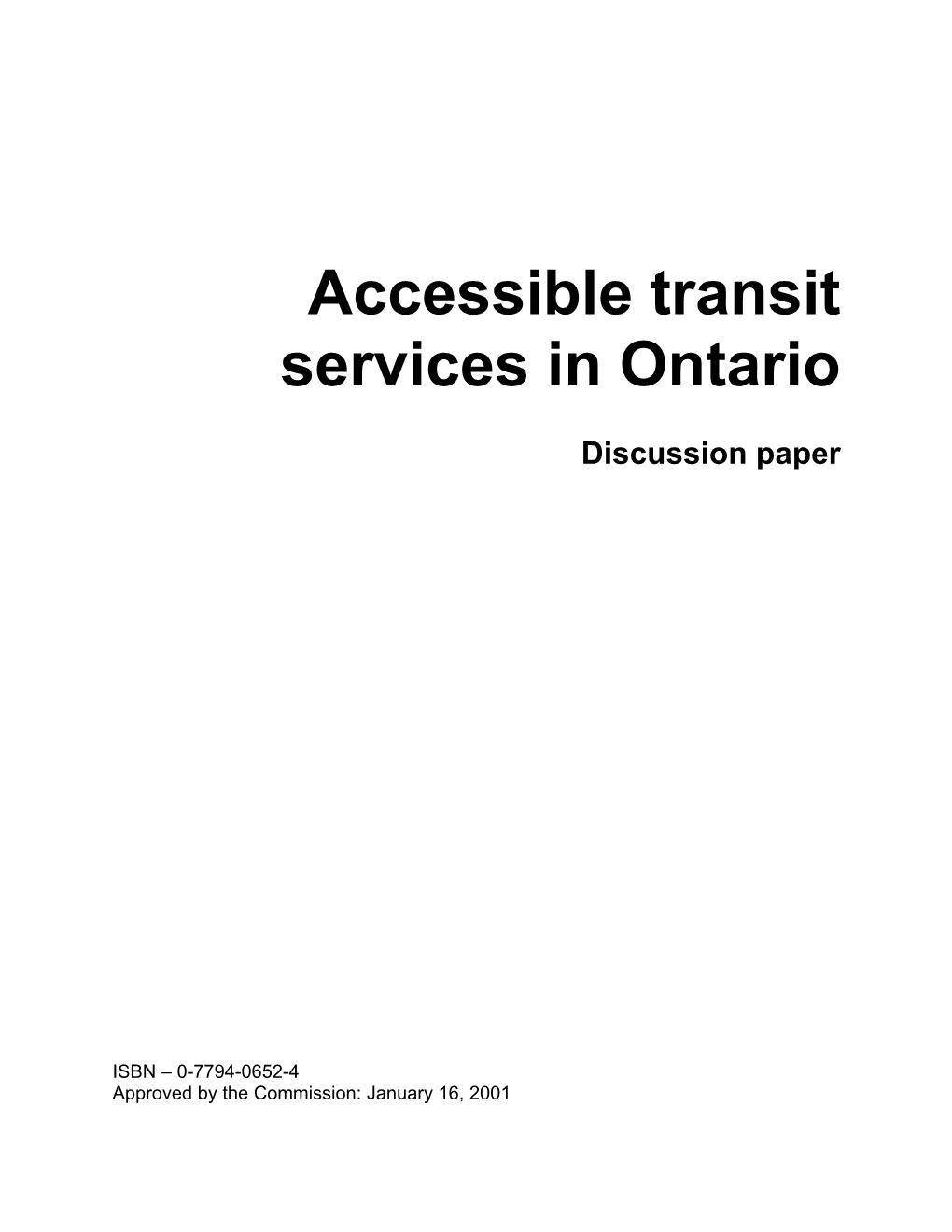 Accessible Transit Services in Ontario