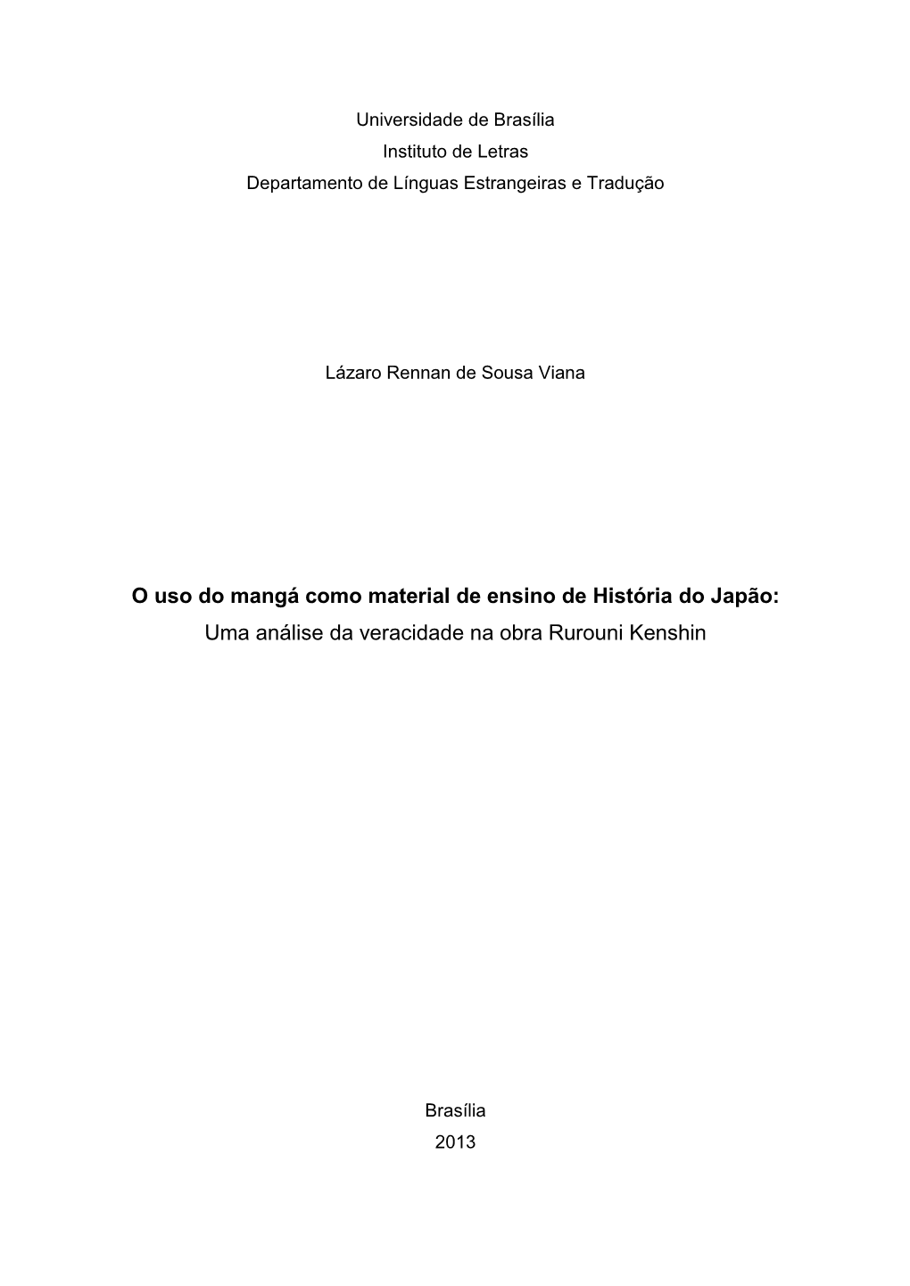 O Uso Do Mangá Como Material De Ensino De História Do Japão: Uma Análise Da Veracidade Na Obra Rurouni Kenshin