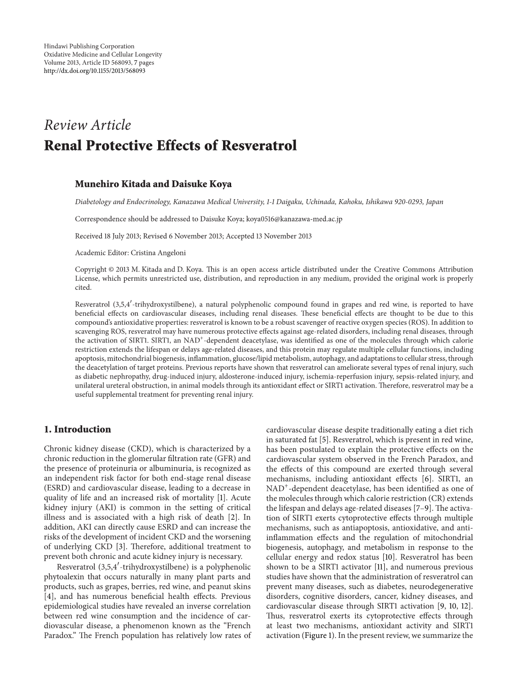 Renal Protective Effects of Resveratrol