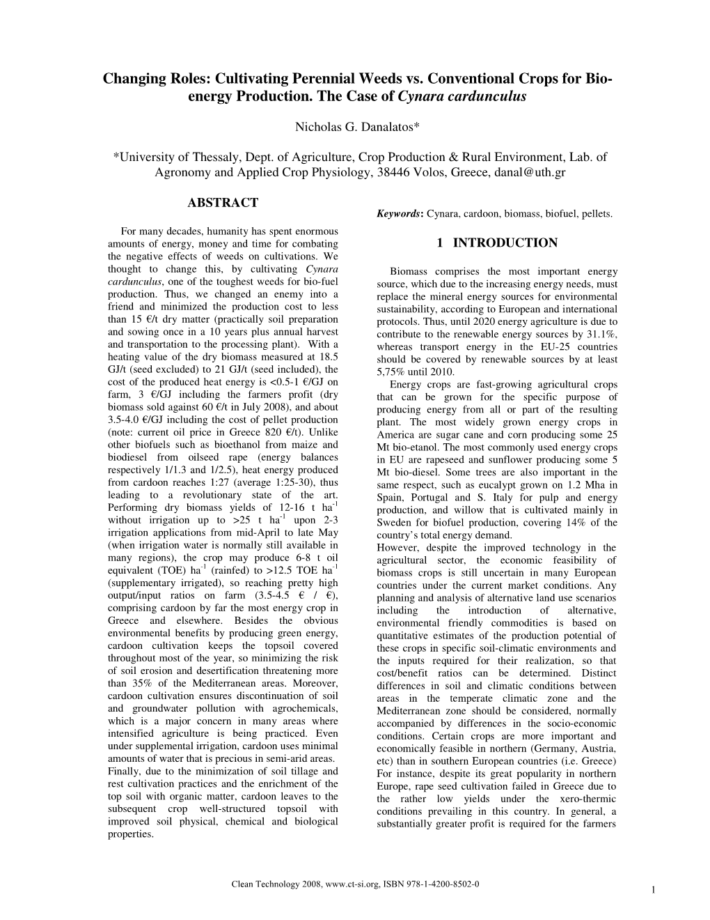 Cultivating Perennial Weeds Vs. Conventional Crops for Bio- Energy Production