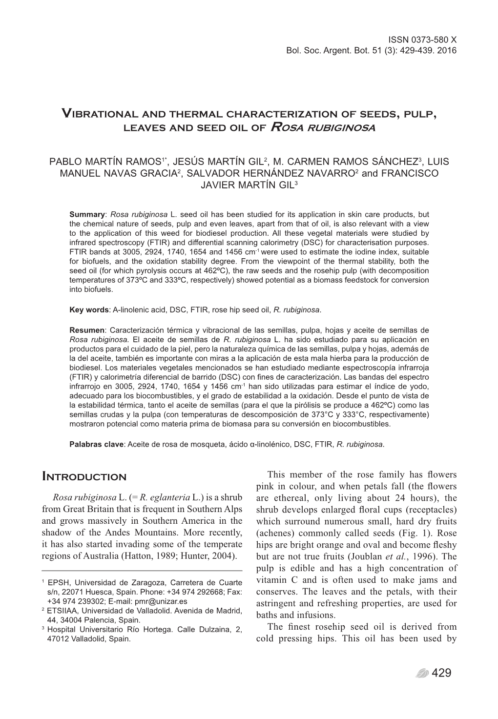 Vibrational and Thermal Characterization of Rosa Rubiginosa