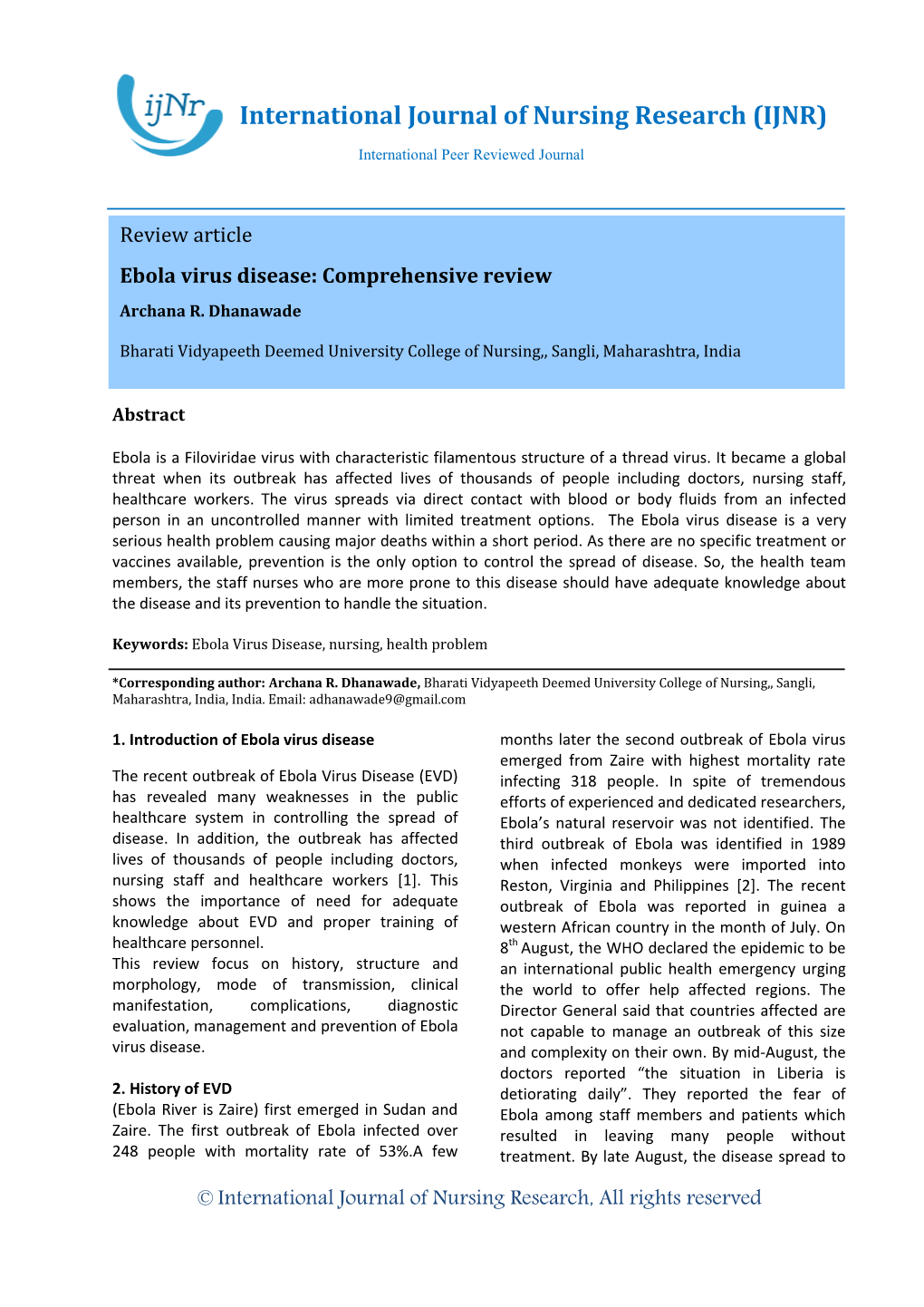 Review Article Ebola Virus Disease