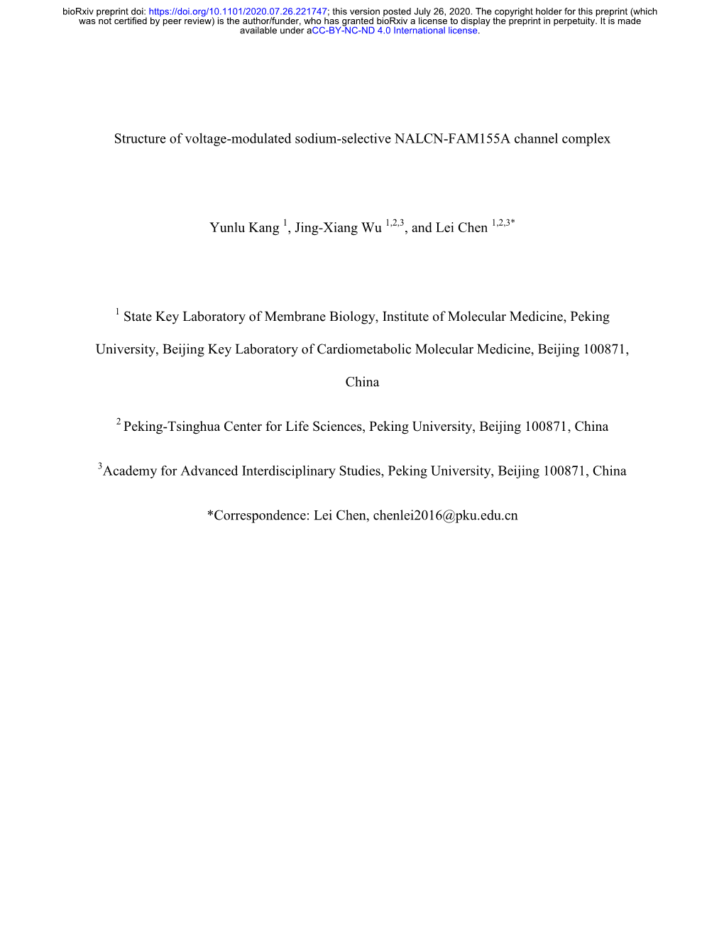 Structure of Voltage-Modulated Sodium-Selective NALCN-FAM155A Channel Complex